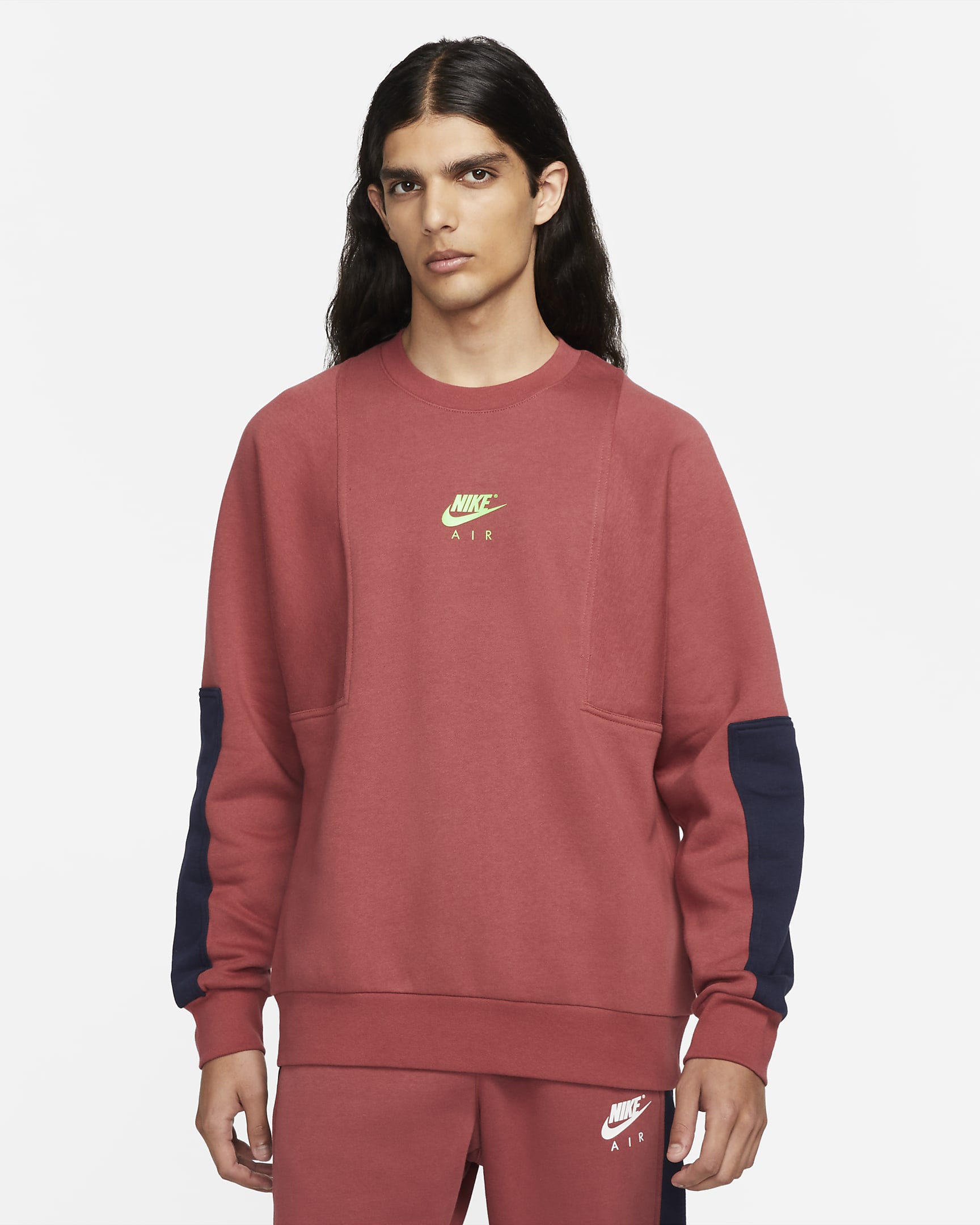Sudadera de cuello redondo para hombre Nike Air. - Cedro/Obsidiana/Verde strike