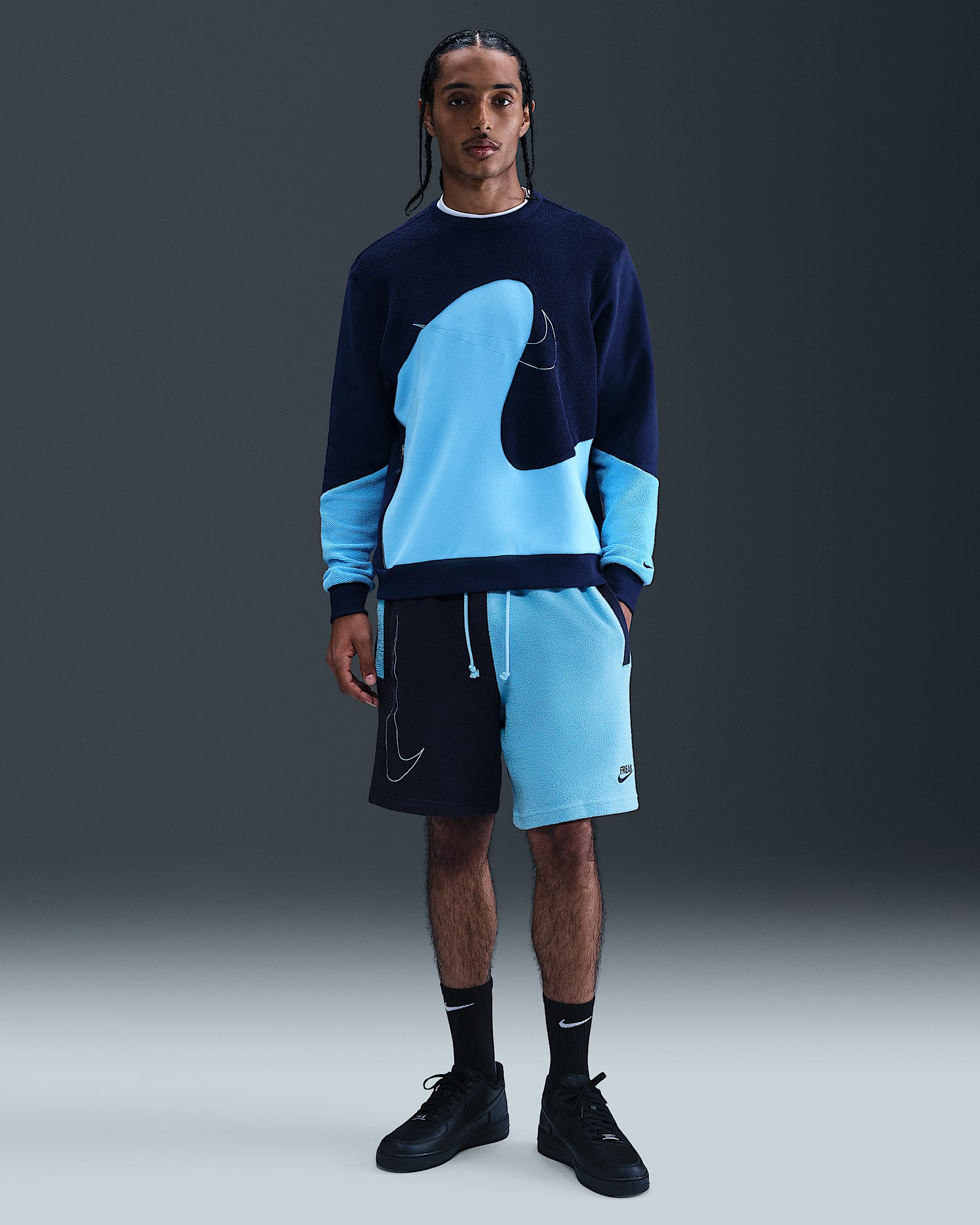 Giannis Standard Issue Men's 20.5cm (approx. Fleece Basketball Shorts - College Navy/Aquarius Blue/College Navy