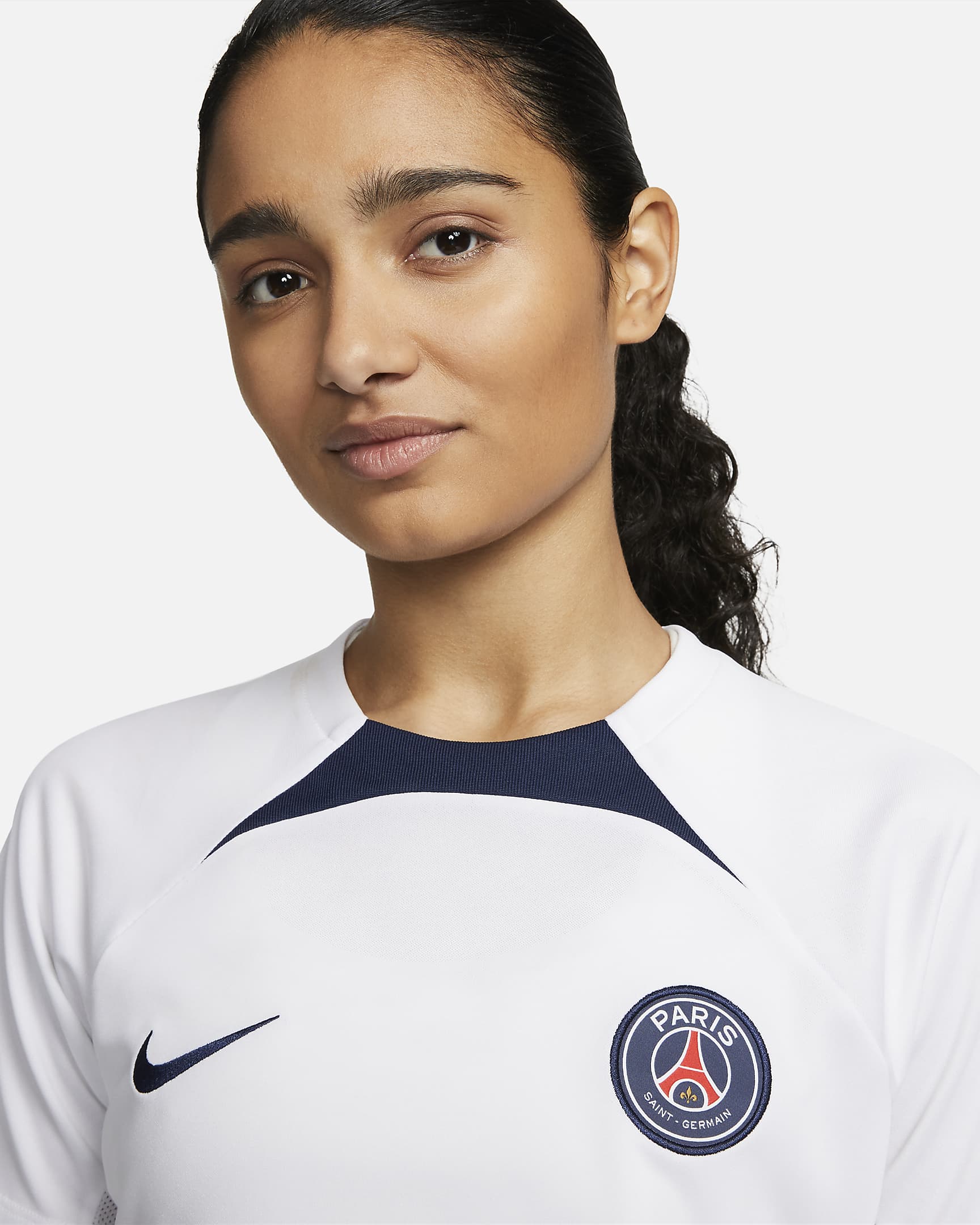 Paris Saint-Germain Strike Women's Nike Dri-FIT Short-Sleeve Soccer Top - White/Midnight Navy/University Red/Midnight Navy