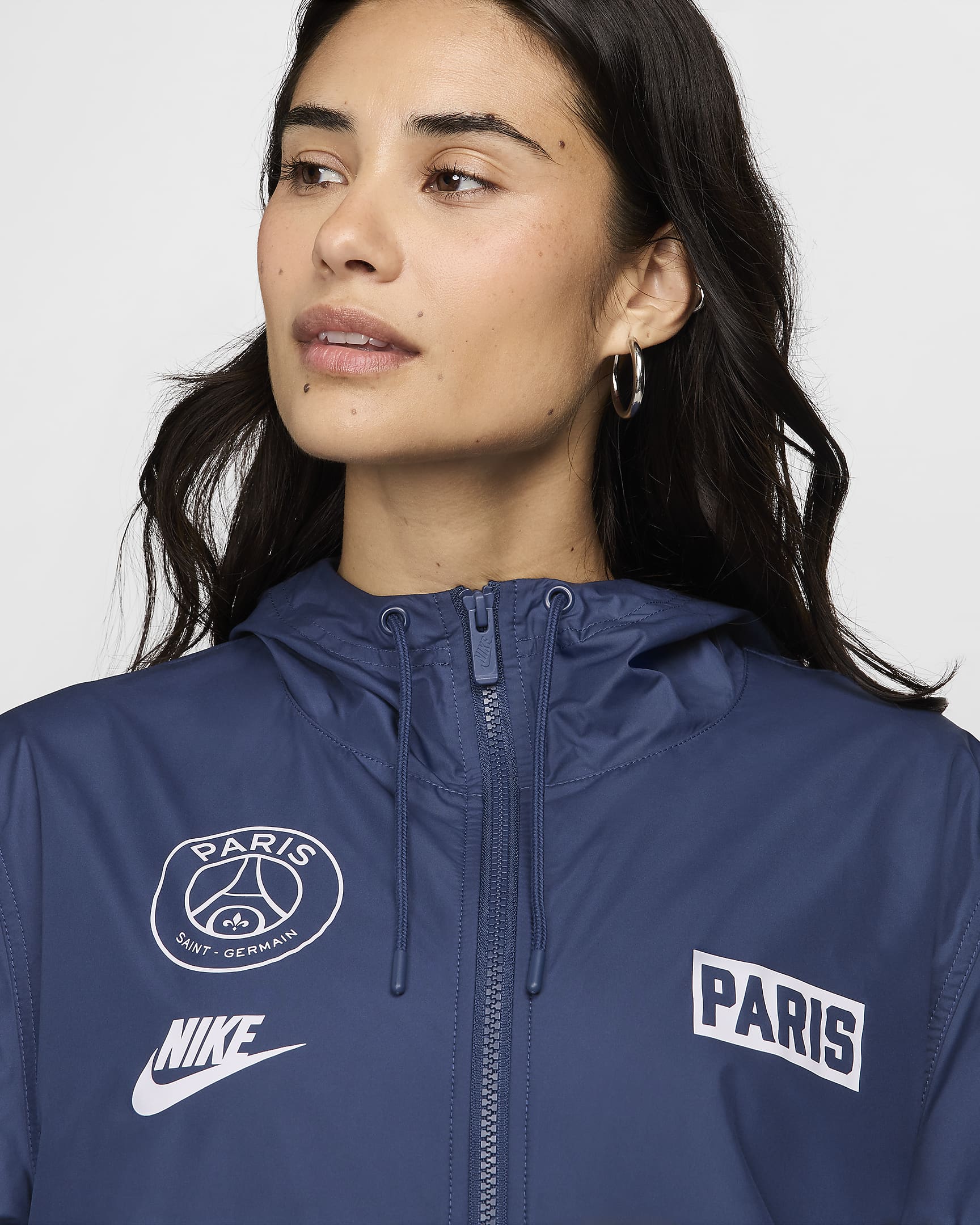 Paris Saint-Germain Essential Repel Women's Nike Soccer Woven Hooded Jacket - Midnight Navy/White