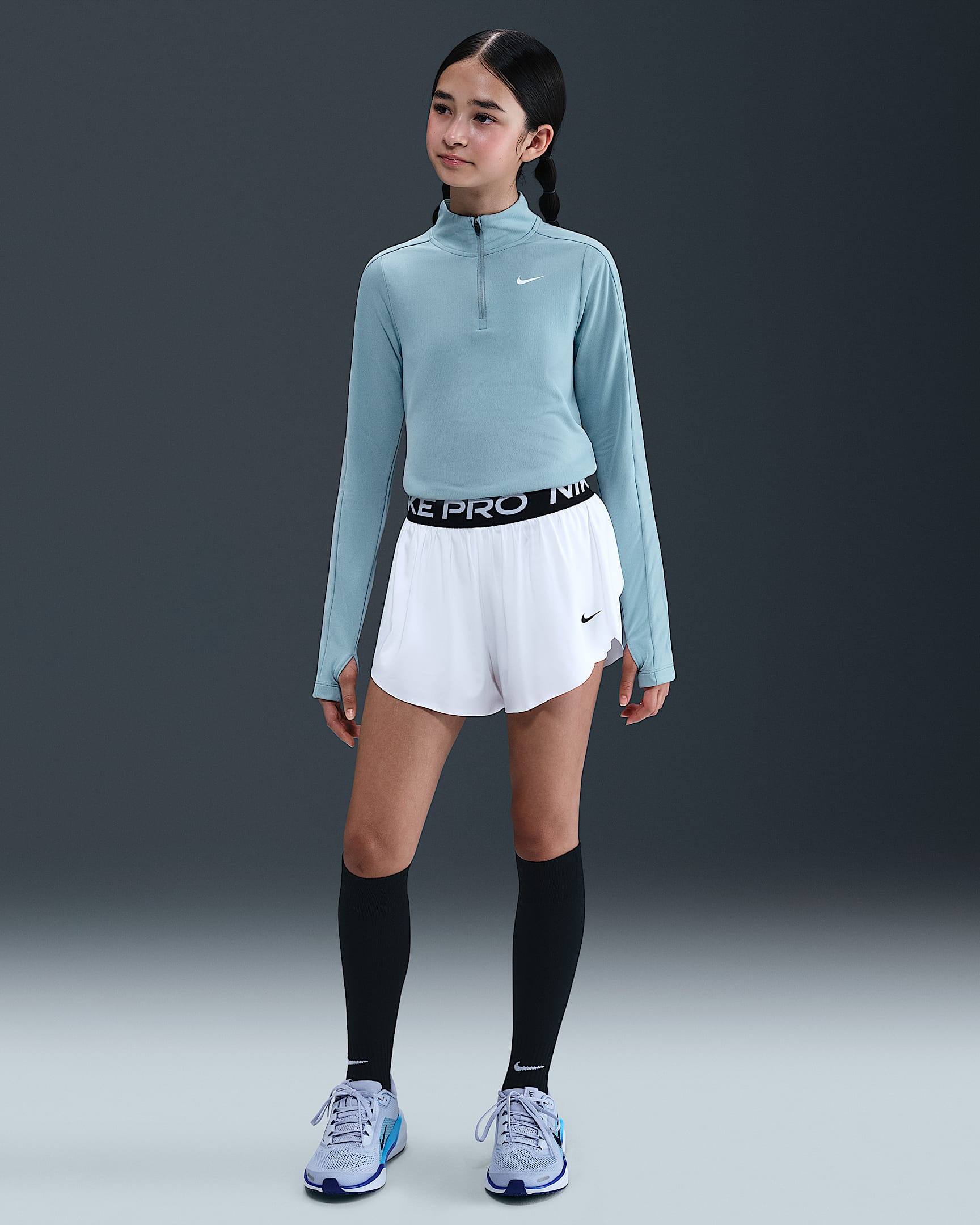 Nike Pro Big Kids' (Girls') Dri-FIT 2-in-1 Shorts - White/Black/Black