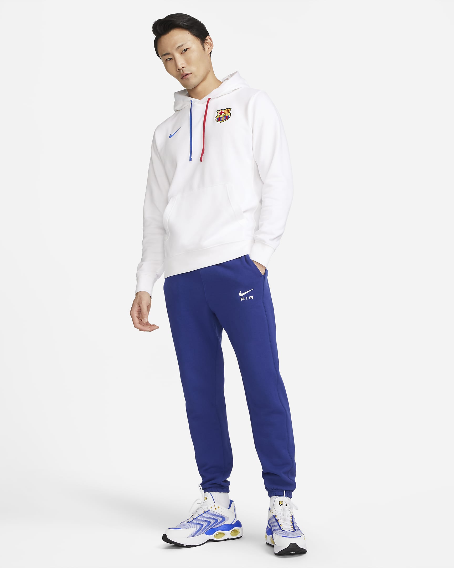 FC Barcelona Club Men's Nike Soccer French Terry Pullover Hoodie - White/Royal Blue/University Red/Royal Blue