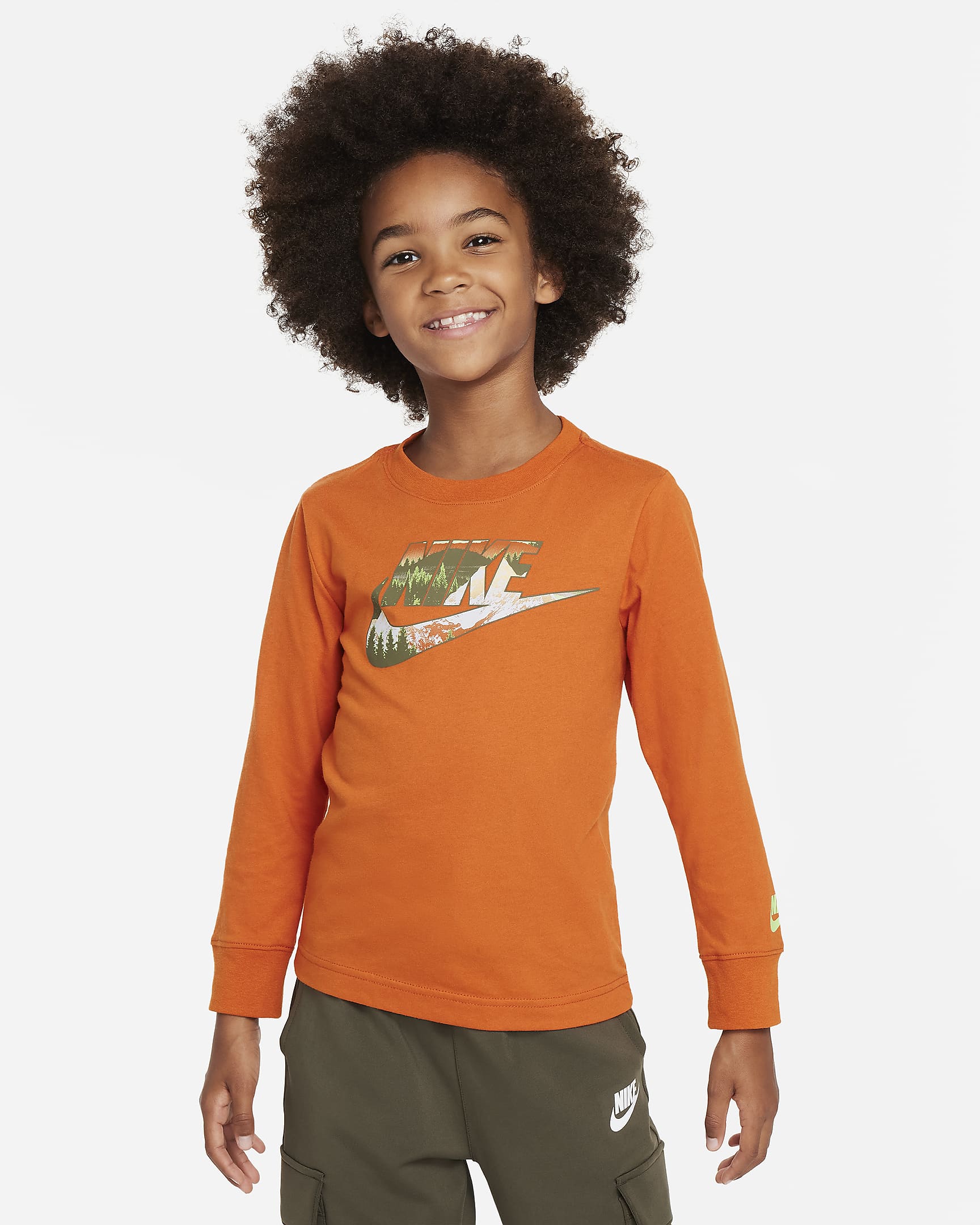 Nike Snowscape Futura Long Sleeve Tee Little Kids T-Shirt - Campfire Orange