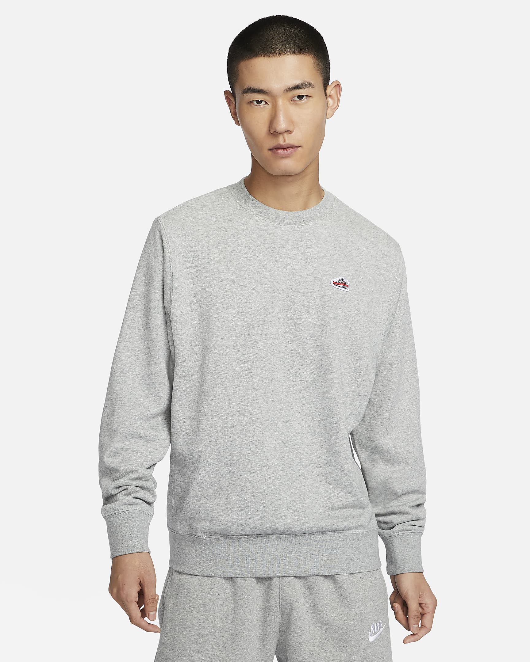 Nike Sportswear Men's French Terry Crew-Neck Sweatshirt - Dark Grey Heather/Black