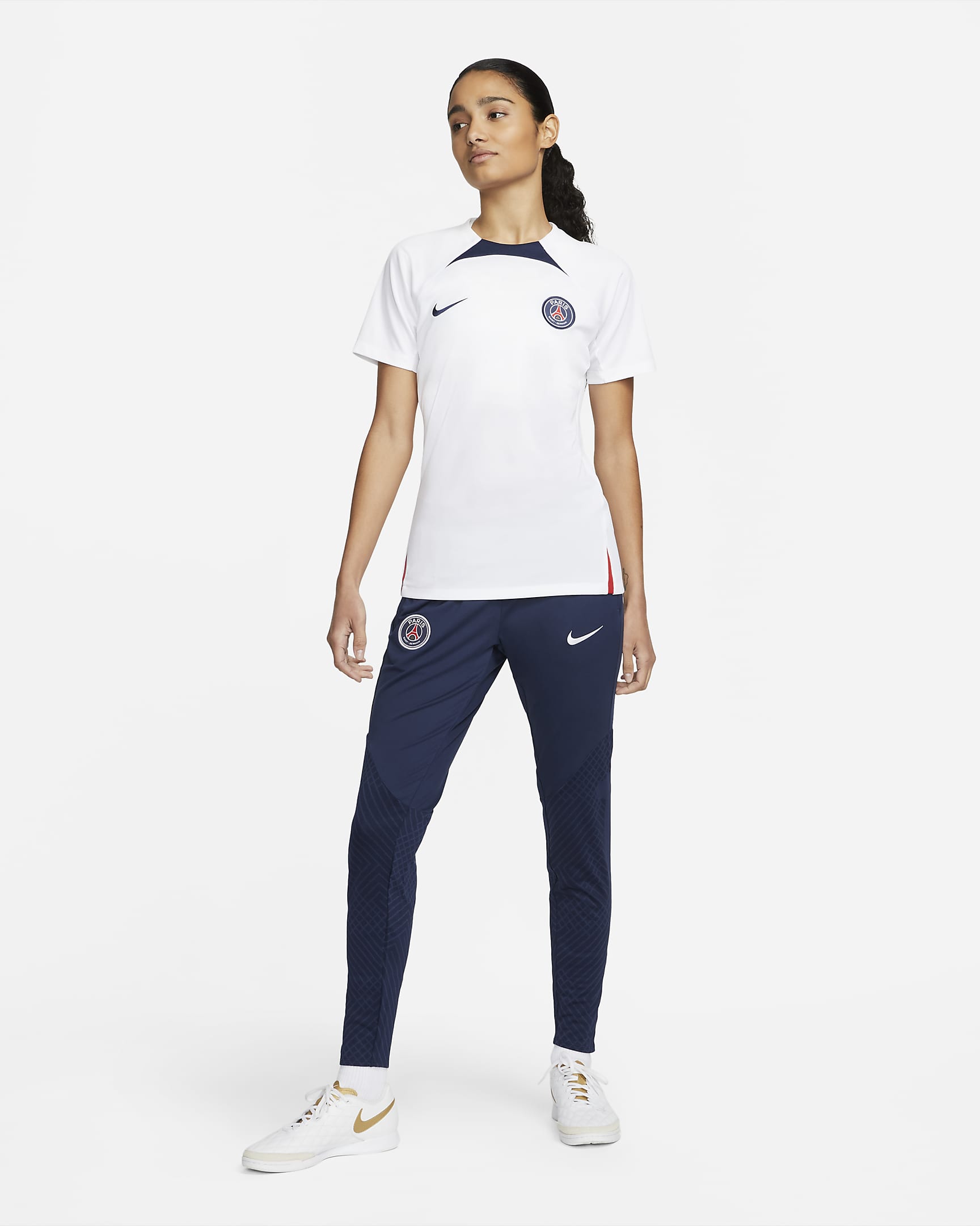 Paris Saint-Germain Strike Women's Nike Dri-FIT Short-Sleeve Soccer Top - White/Midnight Navy/University Red/Midnight Navy