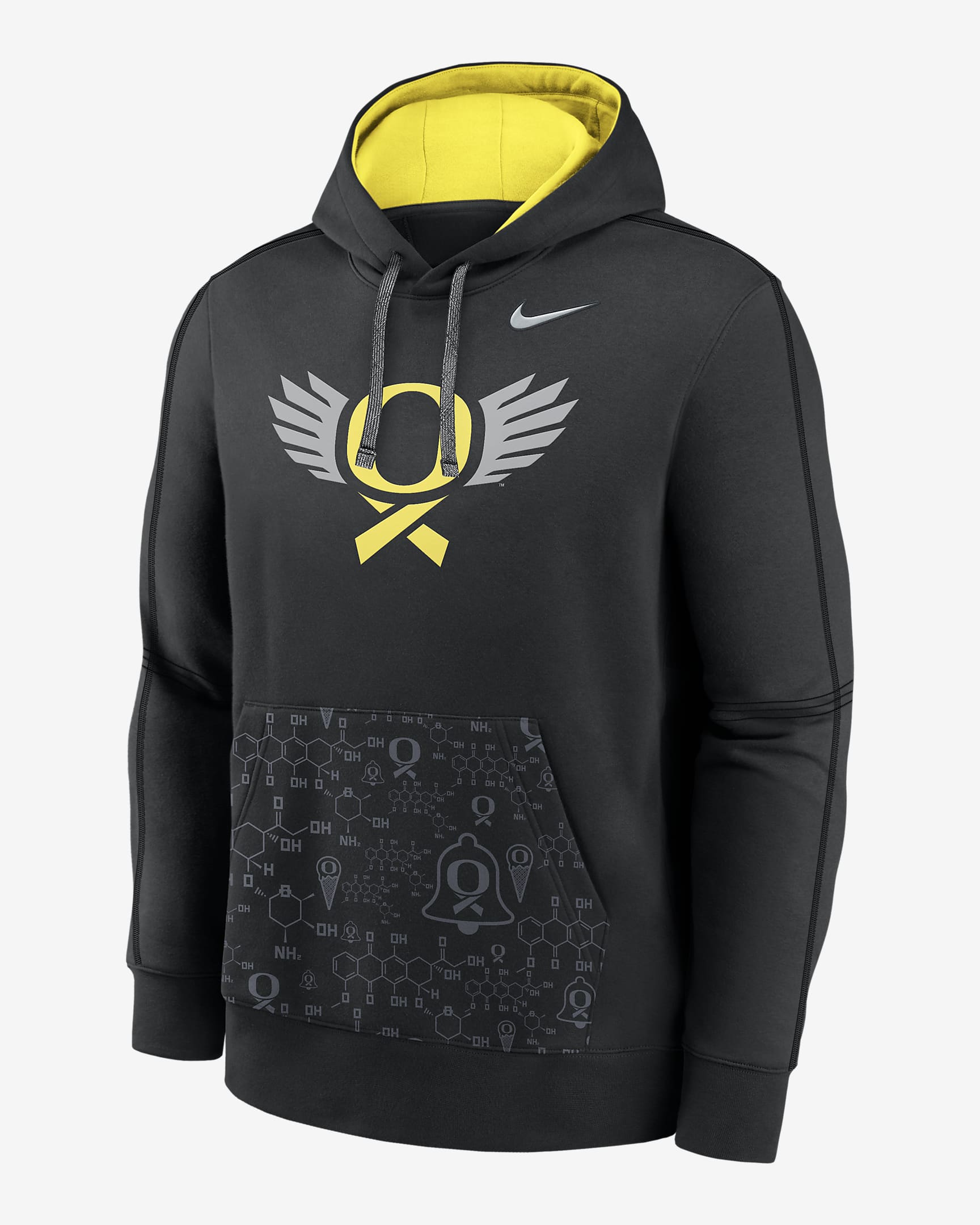 Oregon Ducks Club Men's Nike College Pullover Hoodie - Black/Yellow