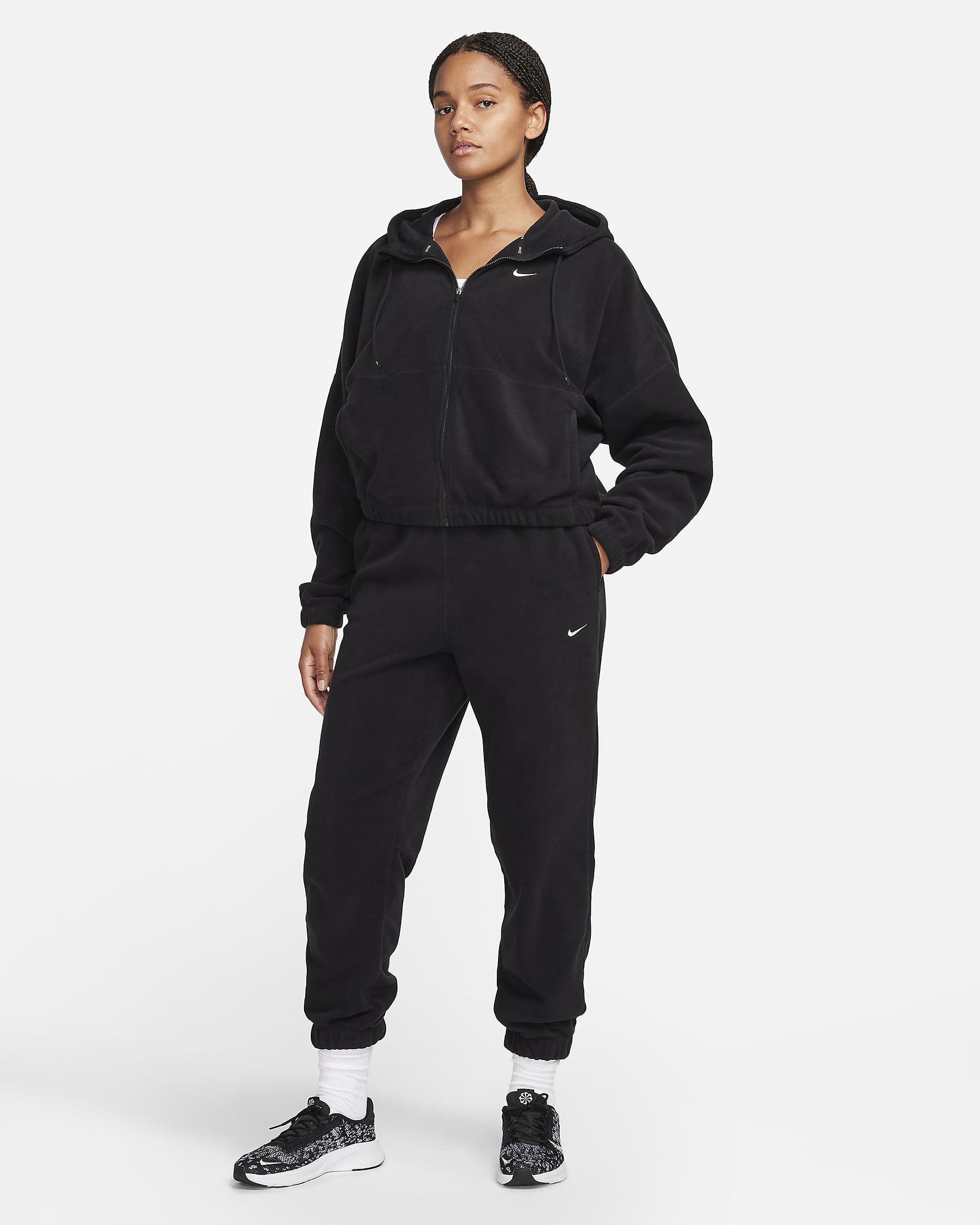 Nike Therma-FIT One Women's Oversized Full-Zip Fleece Hoodie - Black/Pale Ivory