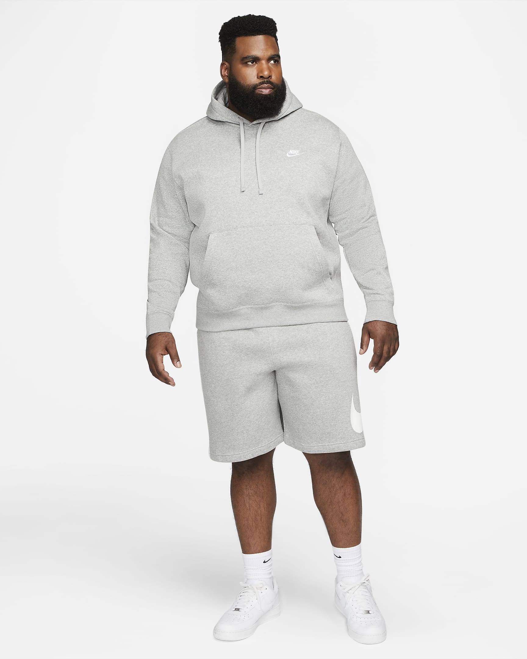 Mikina Nike Sportswear Club Fleece s kapucí - Dark Grey Heather/Matte Silver/Bílá