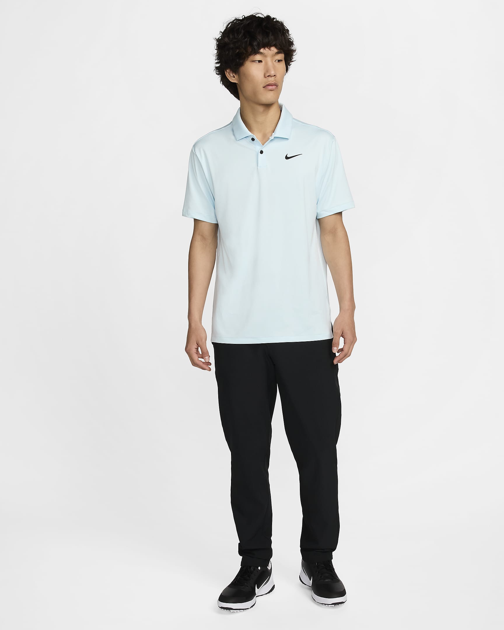 Nike Dri-FIT Tour 男款純色高爾夫球衫 - Glacier Blue/黑色