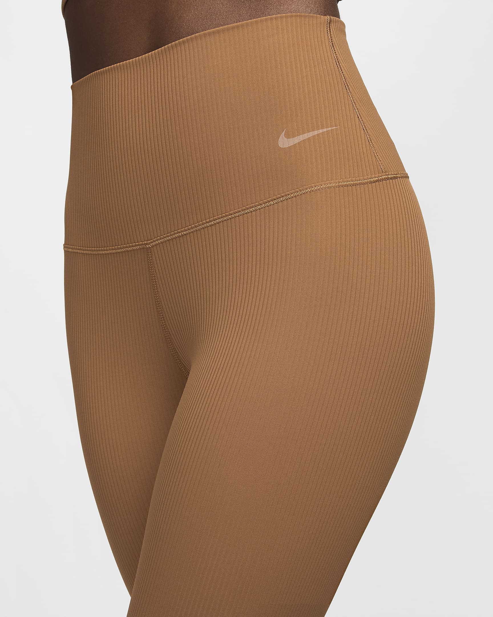 Legging 7/8 taille haute à maintien léger Nike Zenvy Rib pour femme - Light British Tan/Noir