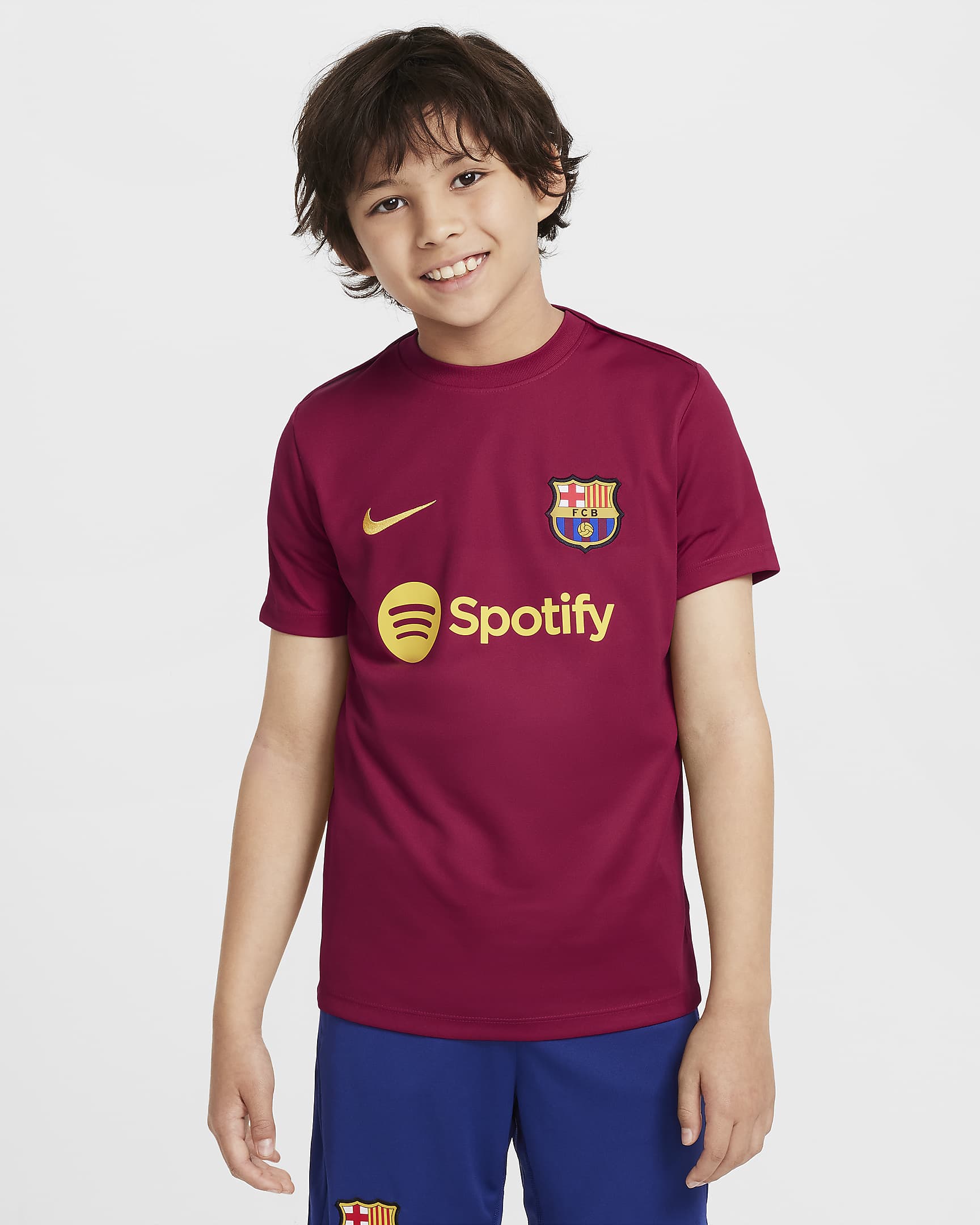 FC Barcelona Academy Pro Nike Dri-FIT kortermet fotballtrøye til store barn - Noble Red/Varsity Maize