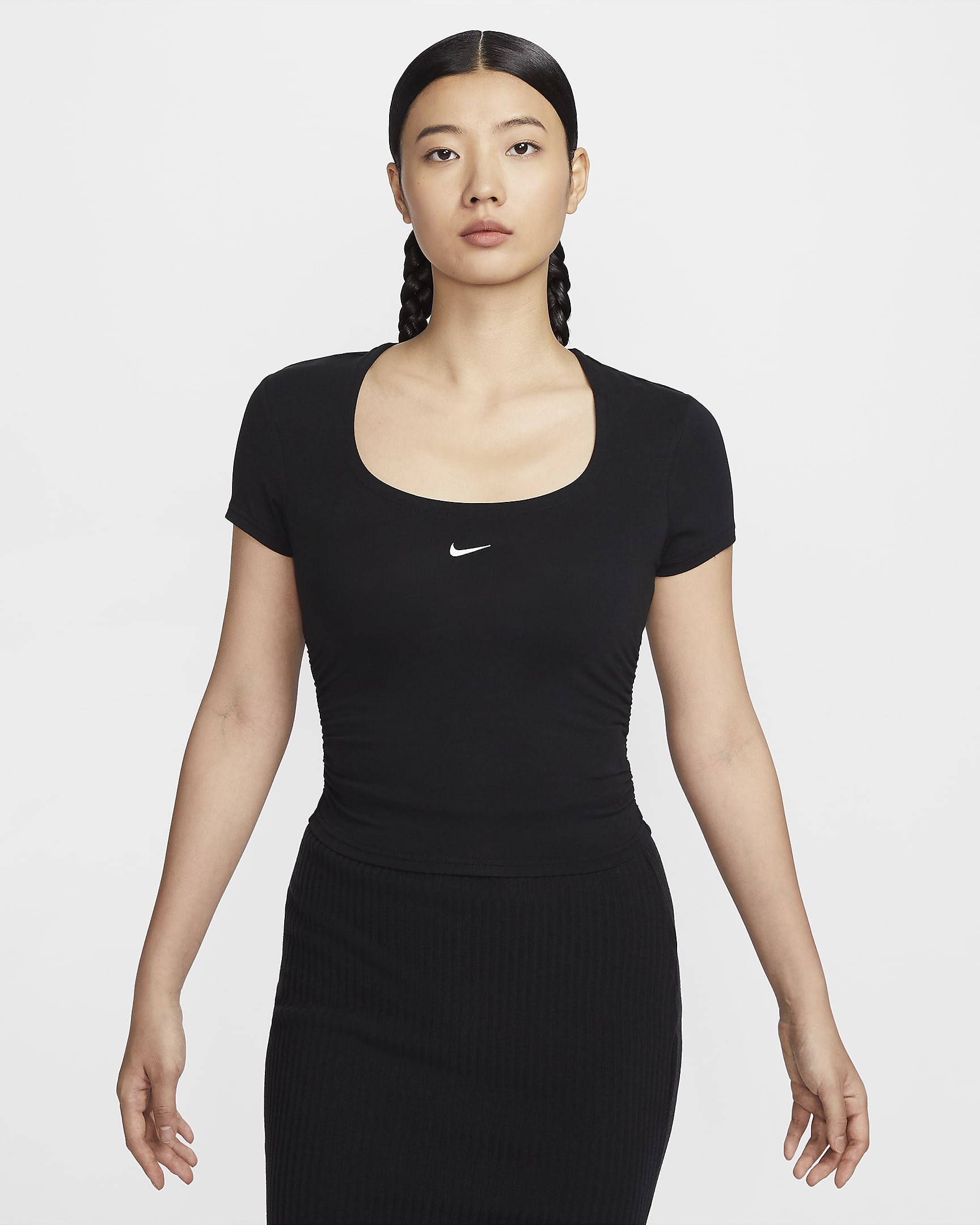 Nike Sportswear Chill Knit Women's Short-Sleeve Square-Neck Top - Black/Sail