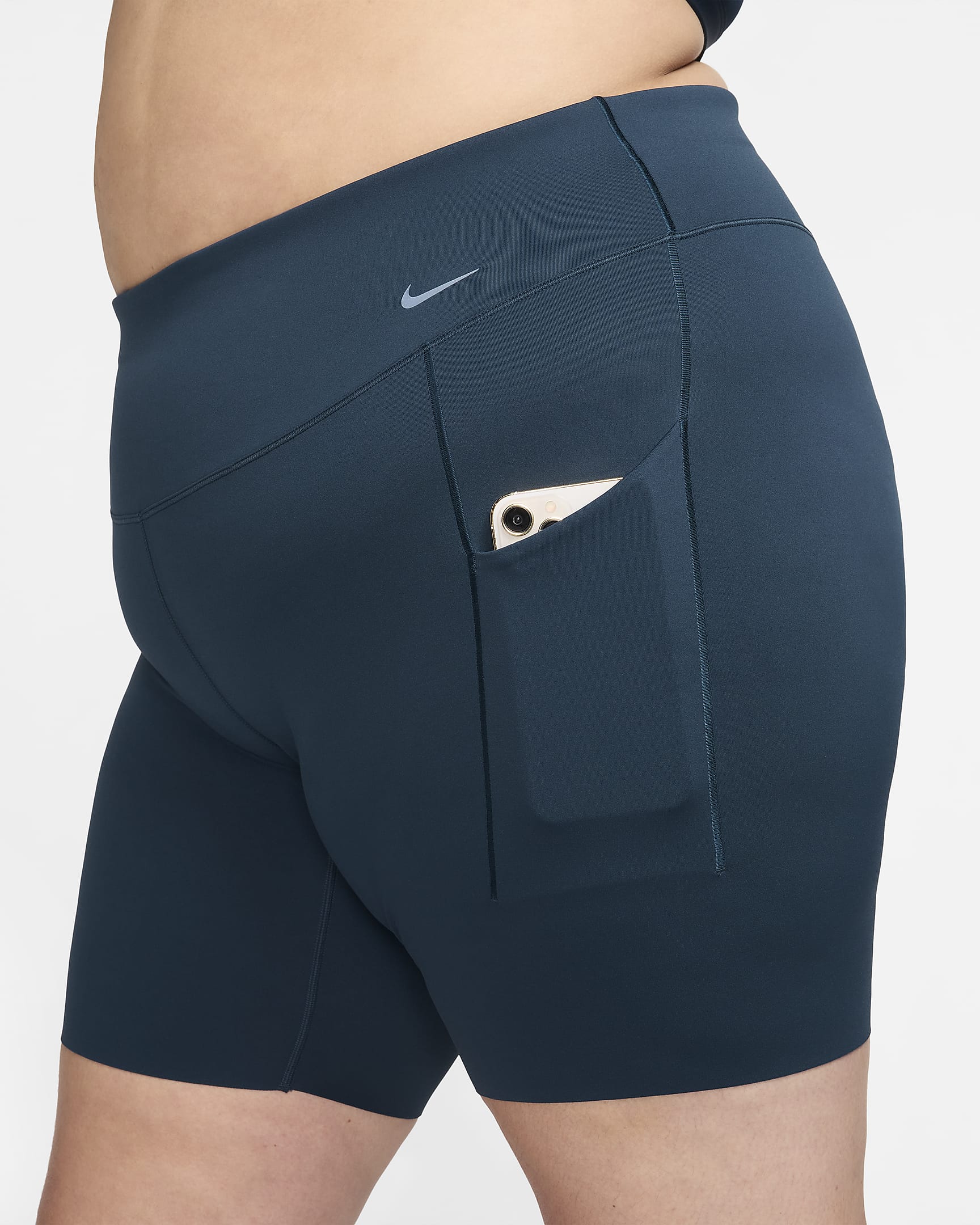 Nike Universa 女款中度支撐型高腰 20.5 公分口袋自行車短褲 (加大尺寸) - Armory Navy/黑色