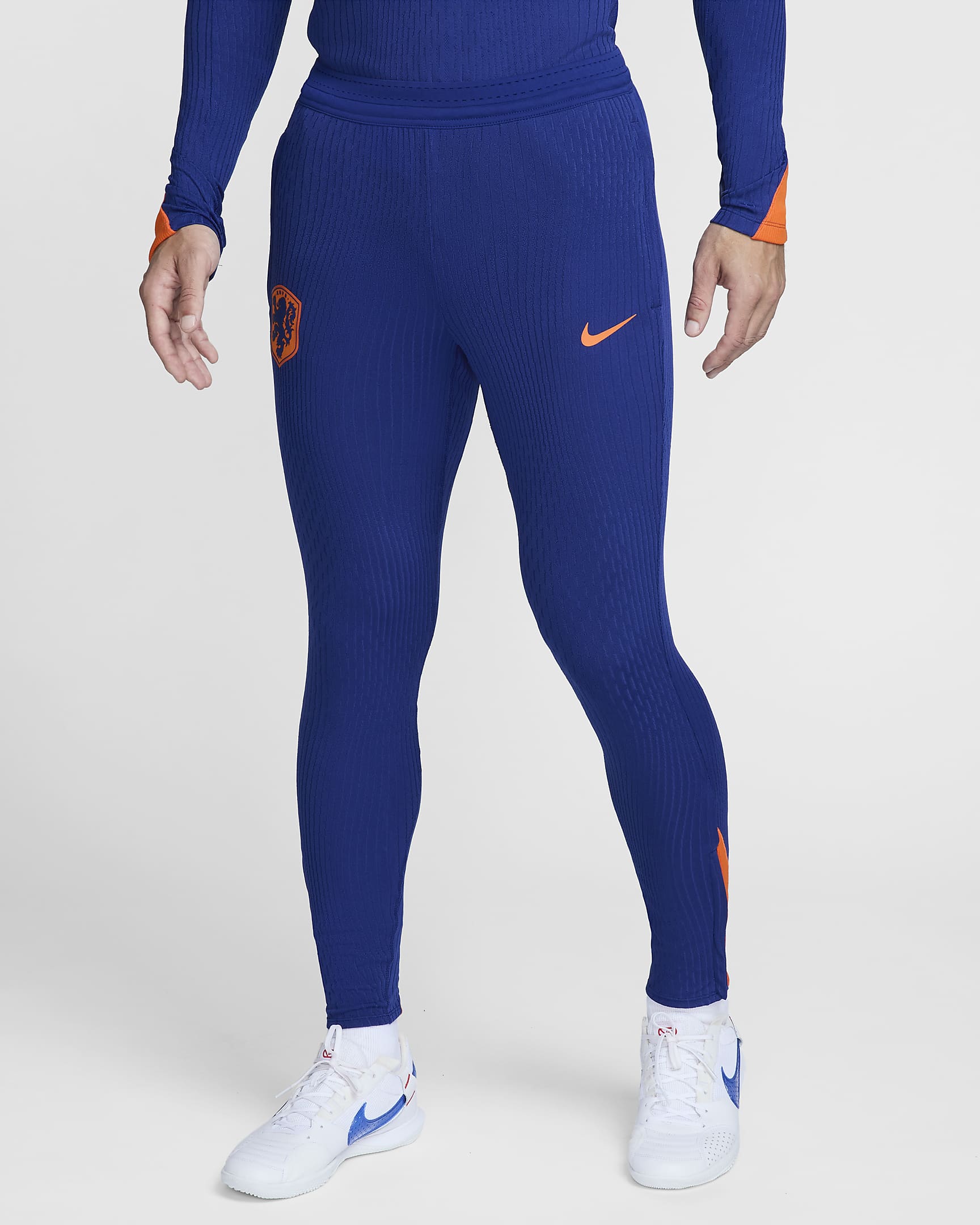 Pantalon de foot en maille Nike Dri-FIT ADV Pays-Bas Strike Elite pour homme - Deep Royal Blue/Safety Orange/Safety Orange