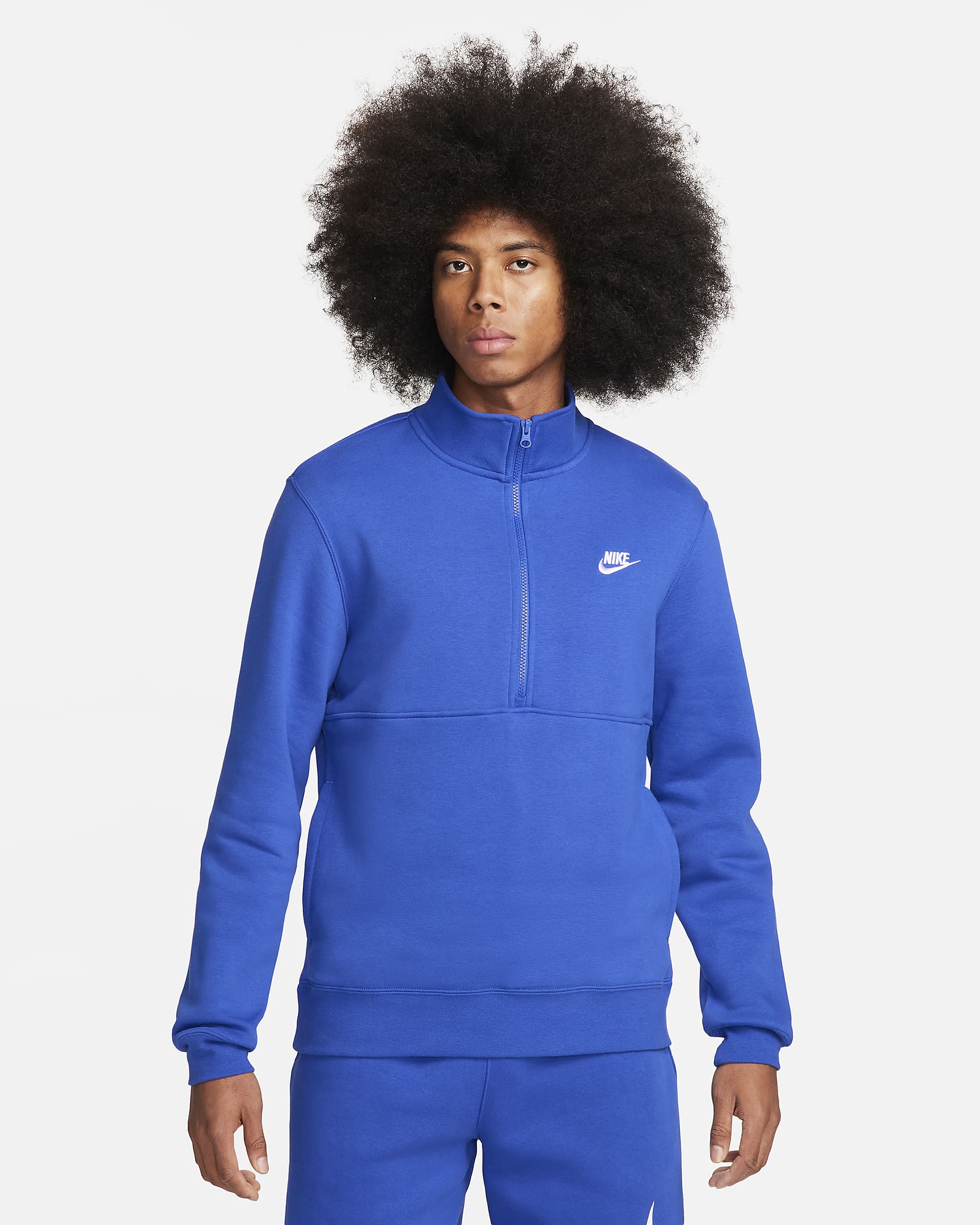 Pull à demi-zip en tissu brossé Nike Sportswear Club pour Homme - Game Royal/Game Royal/Blanc