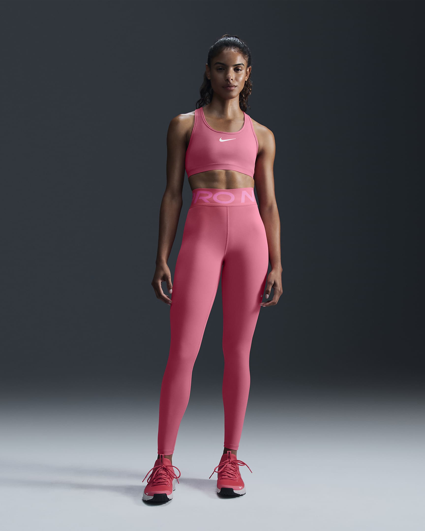 Nike Pro Sculpt Leggings in voller Länge mit hohem Bund (Damen) - Aster Pink/Weiß