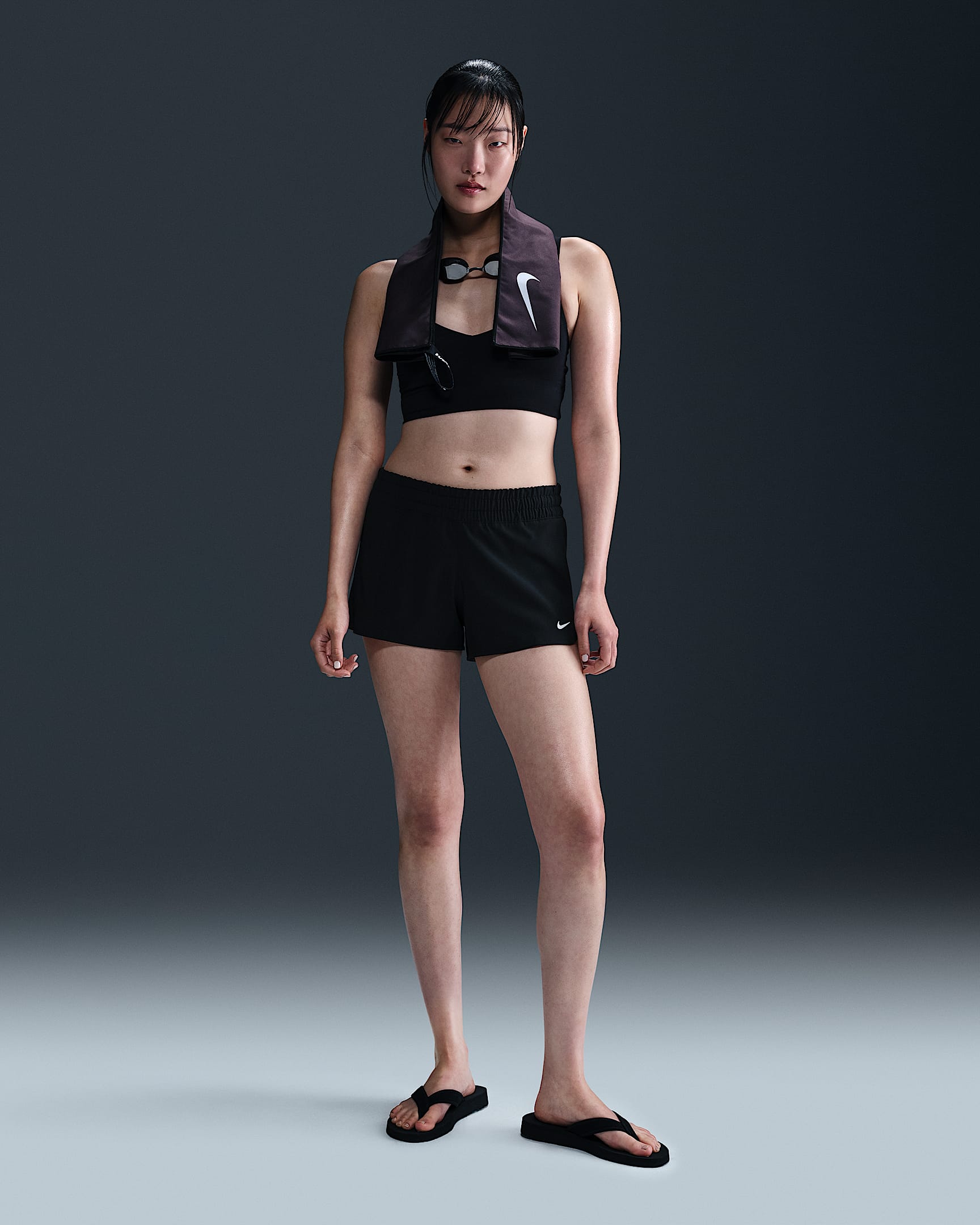Shorts para salida de baño para mujer Nike Swim - Negro/Blanco
