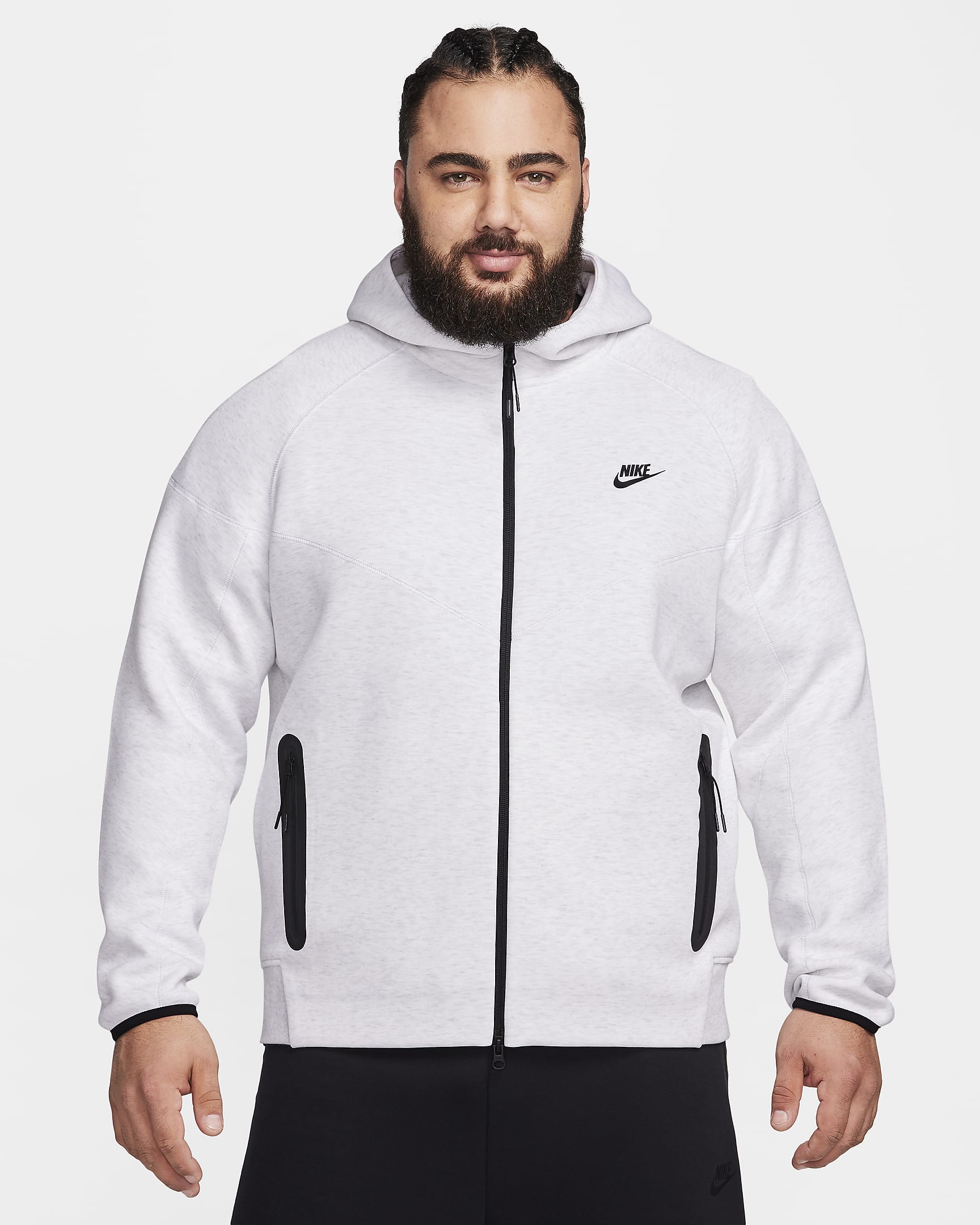 Pánská mikina s kapucí a dlouhým zipem Nike Sportswear Tech Fleece Windrunner - Birch Heather/Černá