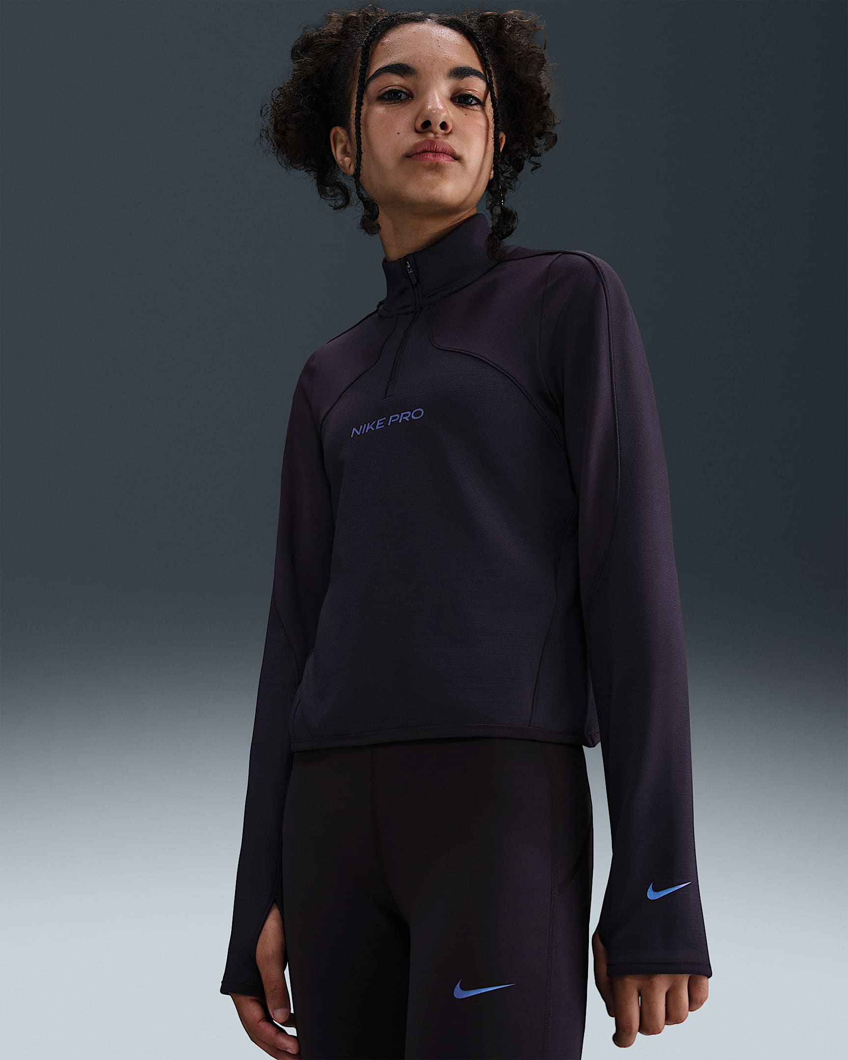 Nike Pro Therma-FIT-Longsleeve mit Halbreißverschluss (ältere Kinder, Mädchen) - Cave Purple