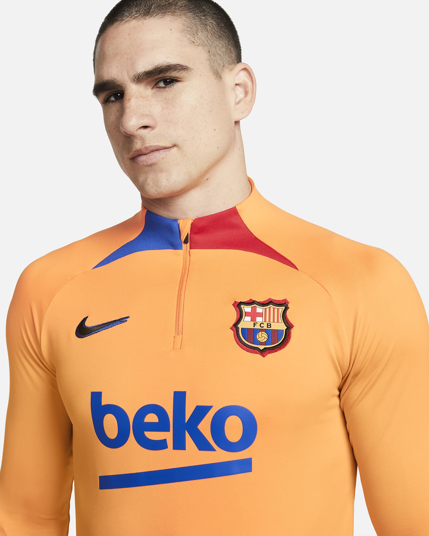 FC Barcelona Strike Men's Nike Dri-FIT Soccer Drill Top - Vivid Orange/University Red/Black