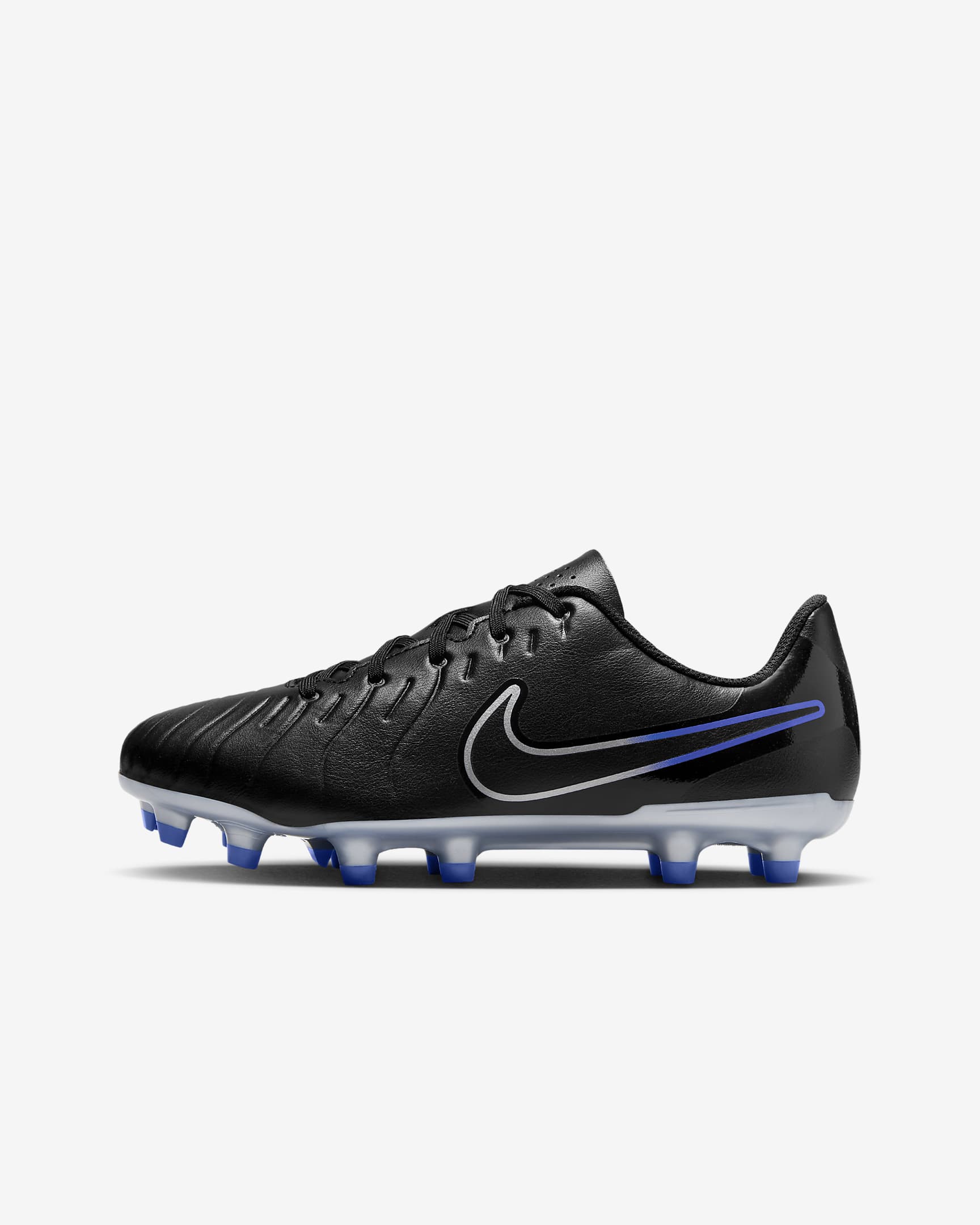 Chaussure de foot basse à crampons multi-surfaces Nike Jr. Tiempo Legend 10 Club pour enfant/ado - Noir/Hyper Royal/Chrome