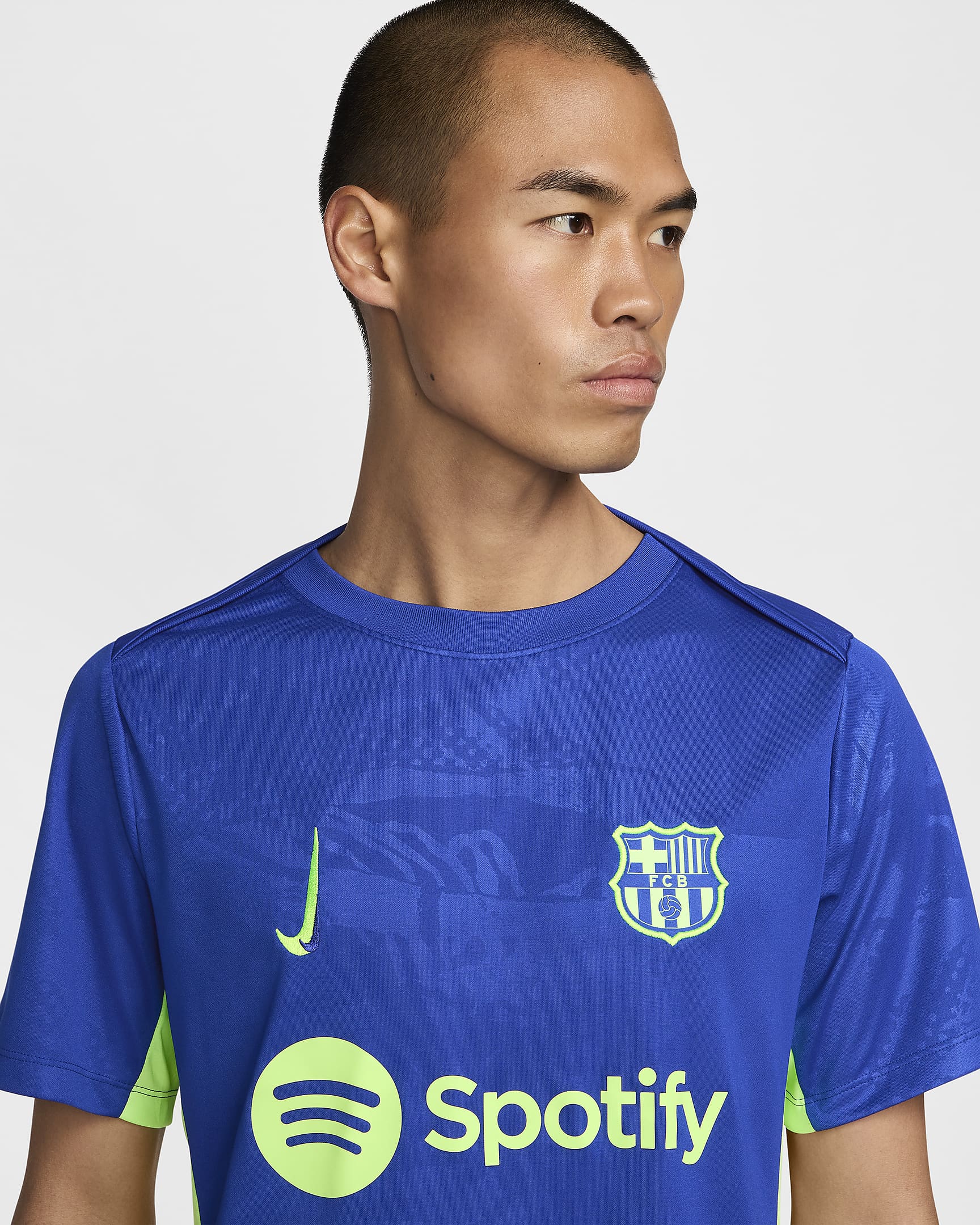 Pánské třetí předzápasové fotbalové tričko Nike Dri-FIT FC Barcelona Academy Pro - Old Royal/Old Royal/Lime Blast/Lime Blast