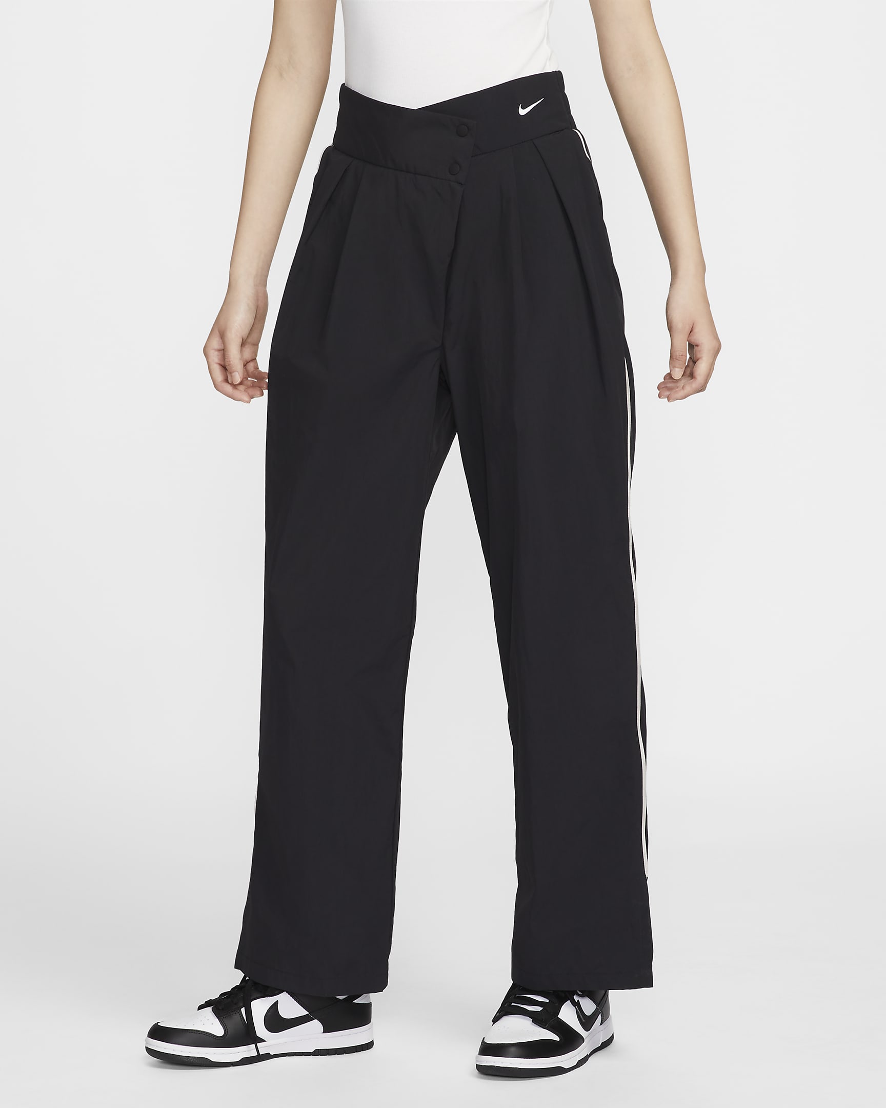 Nike Sportswear Collection Women's Mid-Rise Repel Asymmetrical-Waist Trousers - Black/Light Iron Ore/White