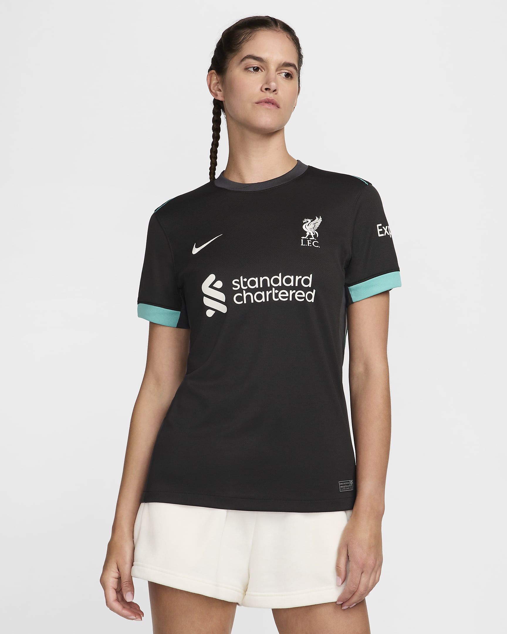 Liverpool FC 2024/25 Stadium (bortedrakt) Nike Dri-FIT Replica fotballdrakt til dame - Svart/Anthracite/Washed Teal/Sail