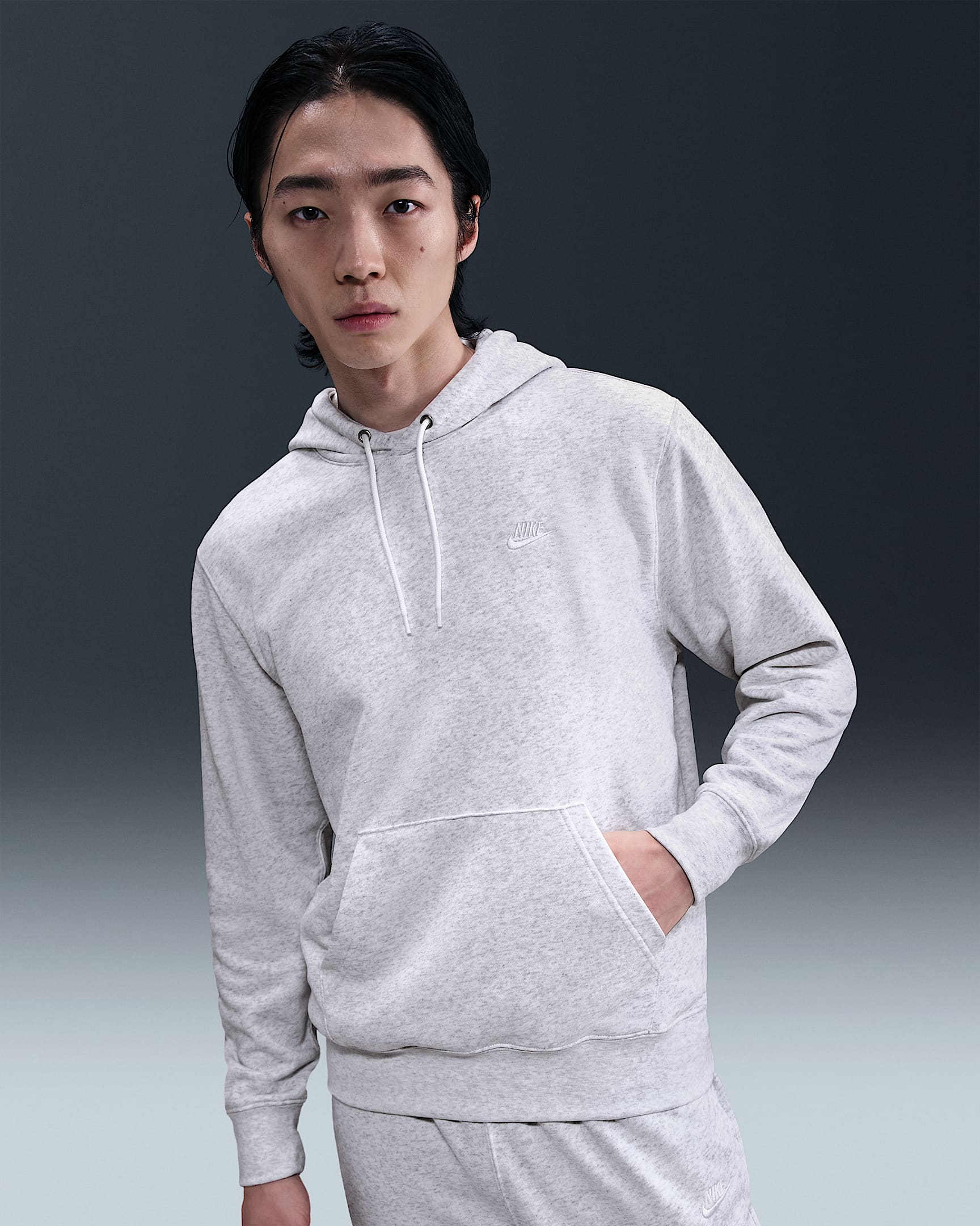 나이키 클럽 남성 프렌치 테리 풀오버 후디 - 버치 헤더/화이트/화이트