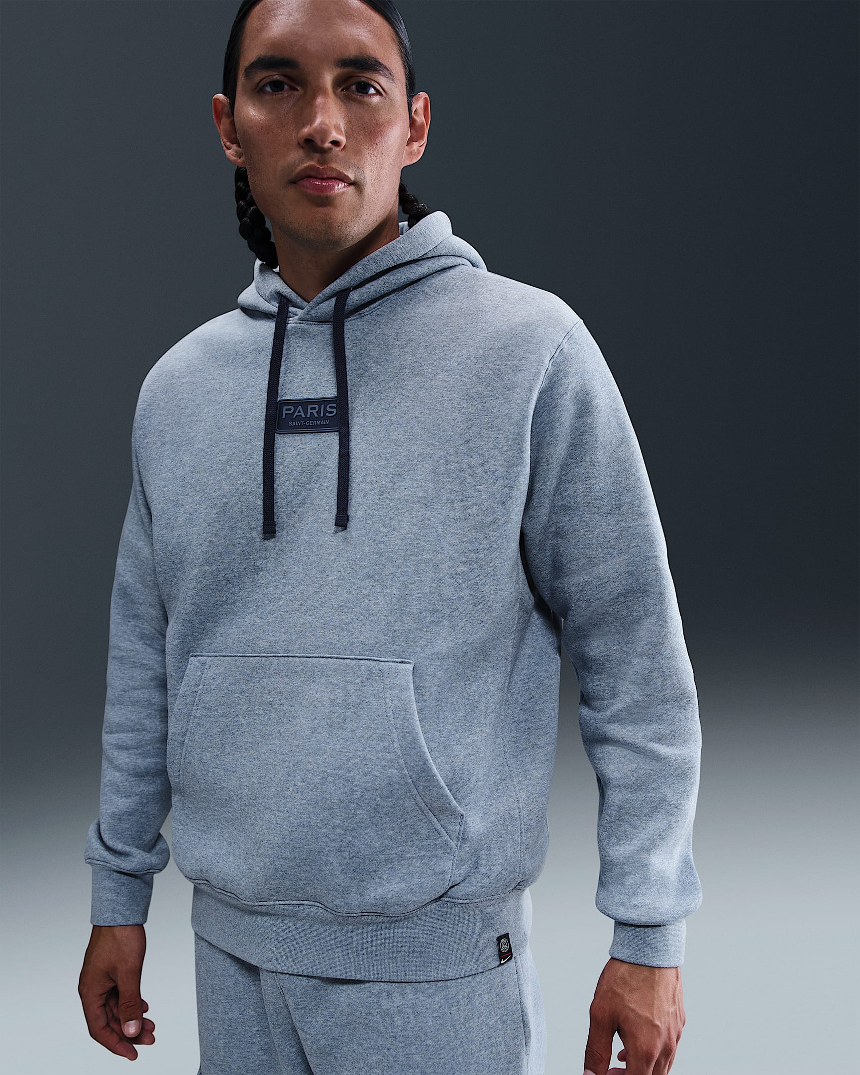 Paris Saint-Germain Club Men's Nike Football Pullover Hoodie - Ashen Slate/Heather/Midnight Navy