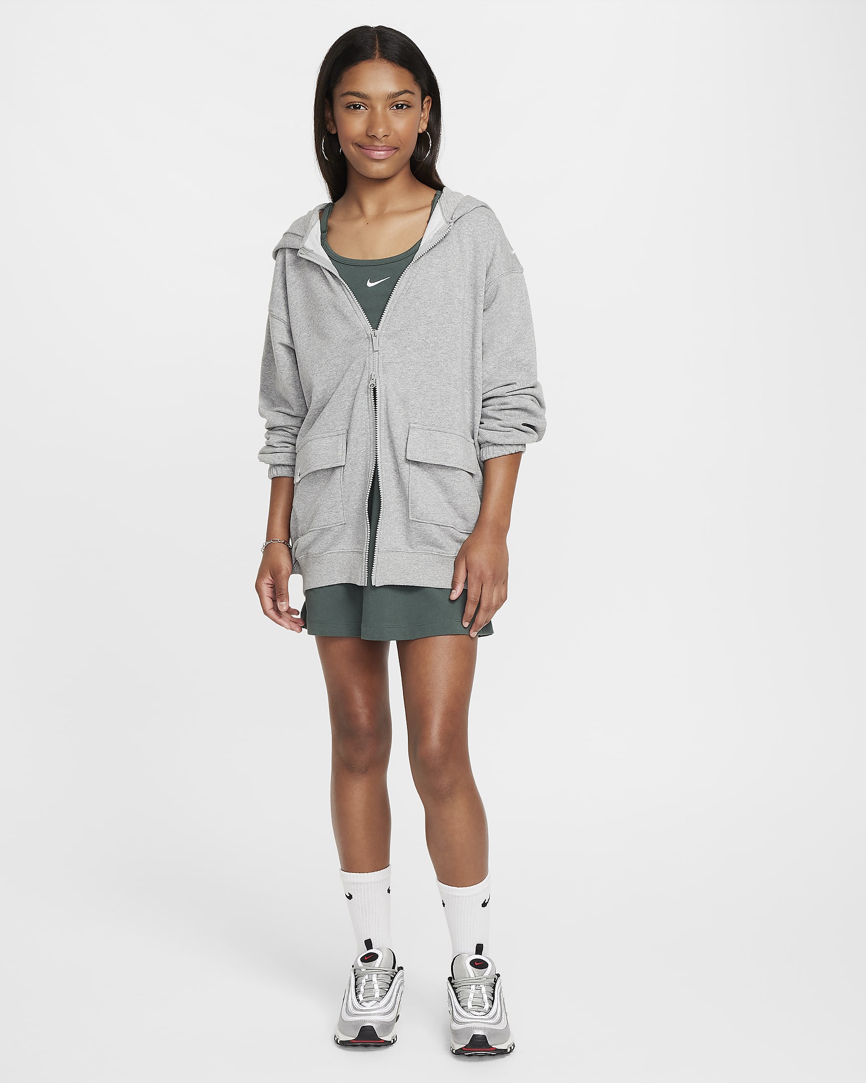 Nike Sportswear Girls' Dri-FIT Oversized Fleece Hoodie - Dark Grey Heather