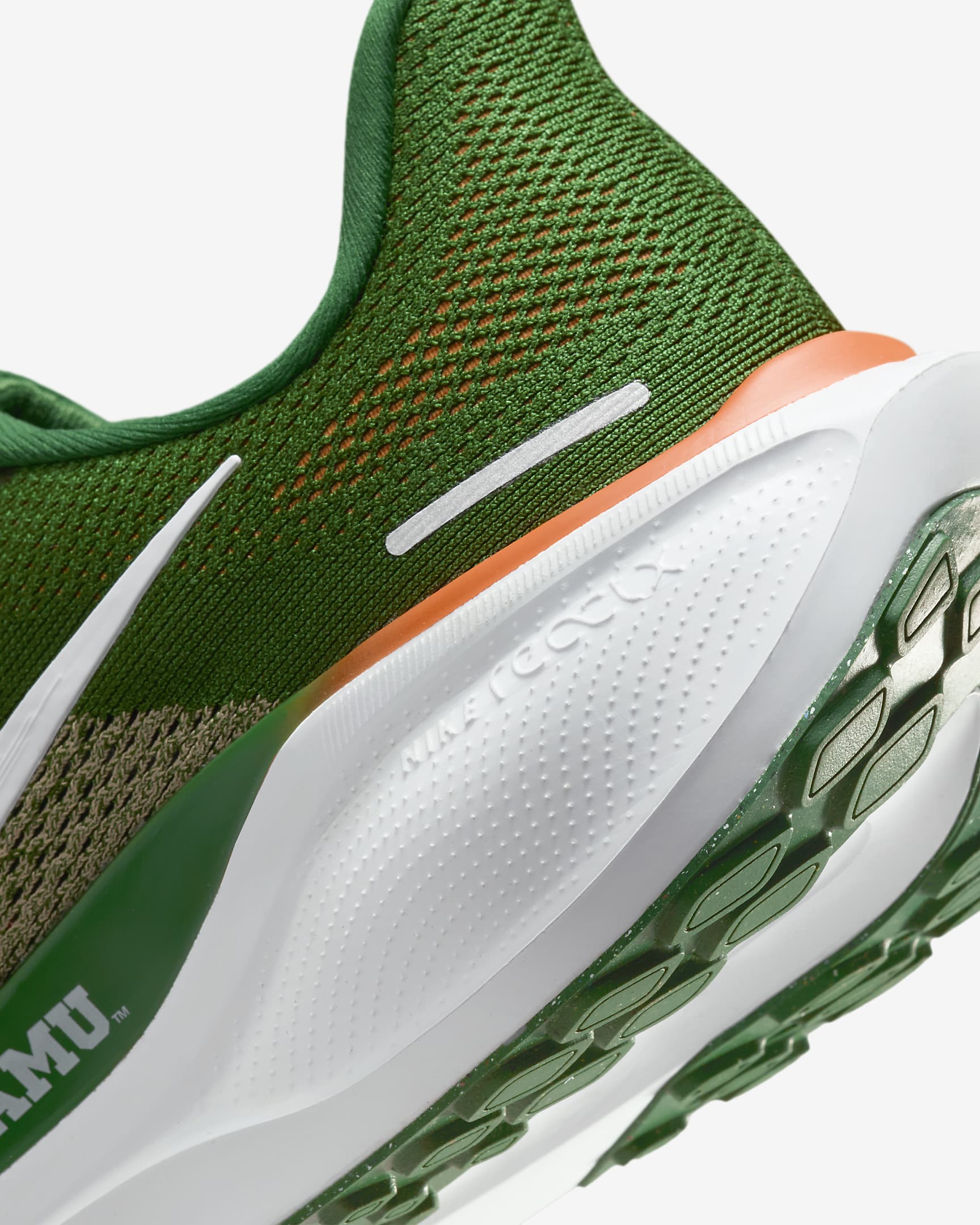 Tenis de correr en pavimento universitarios Nike para hombre FAMU Pegasus 41 - Verde fortaleza/Blanco/Naranja horizonte/Blanco