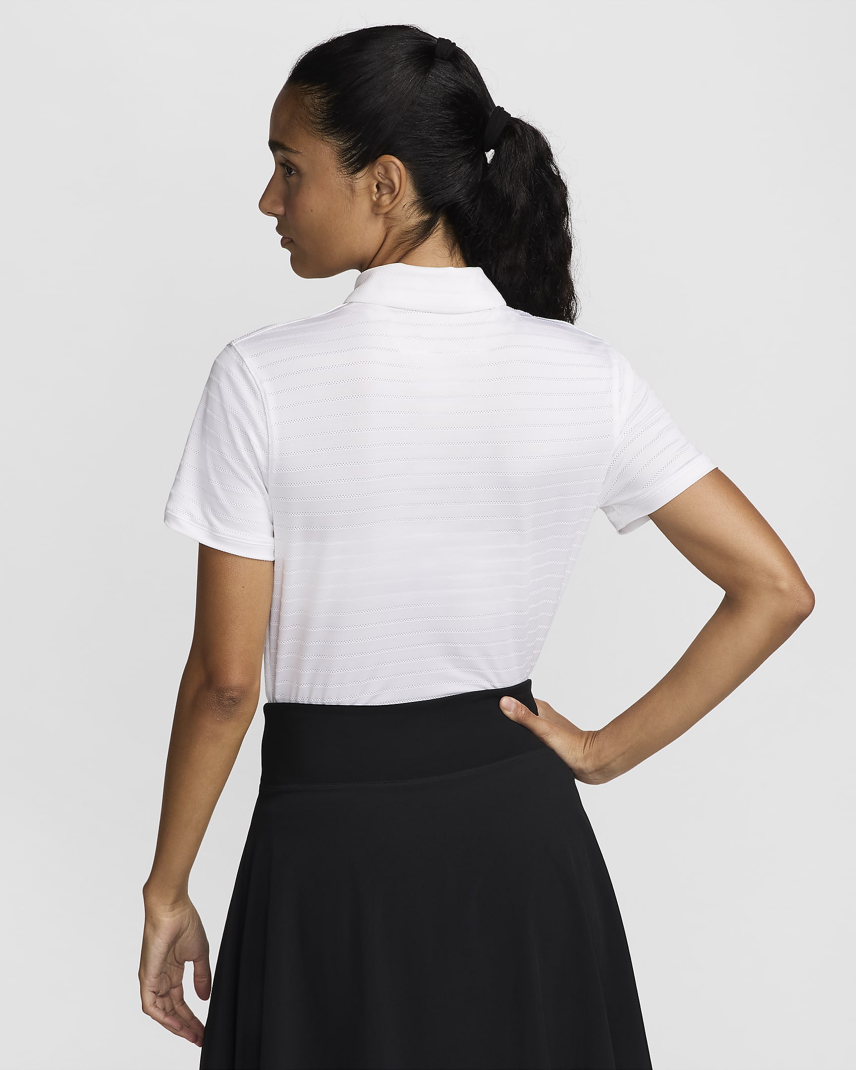 Polo de golf de manga corta Dri-FIT a rayas para mujer Nike Victory - Blanco/Blanco/Negro