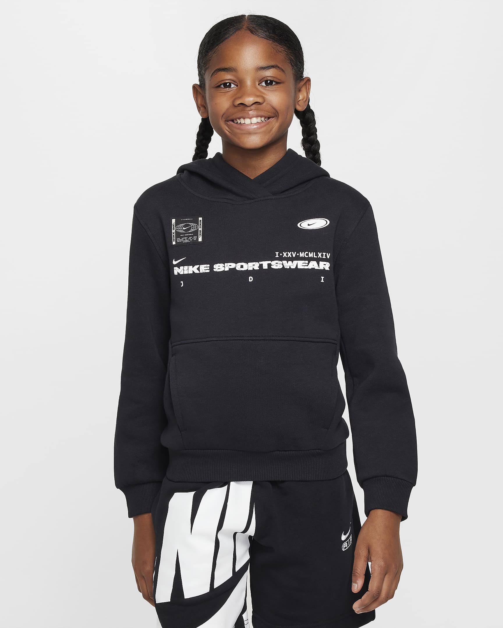 Nike Sportswear Club Fleece Big Kids' Pullover Hoodie - Black/White