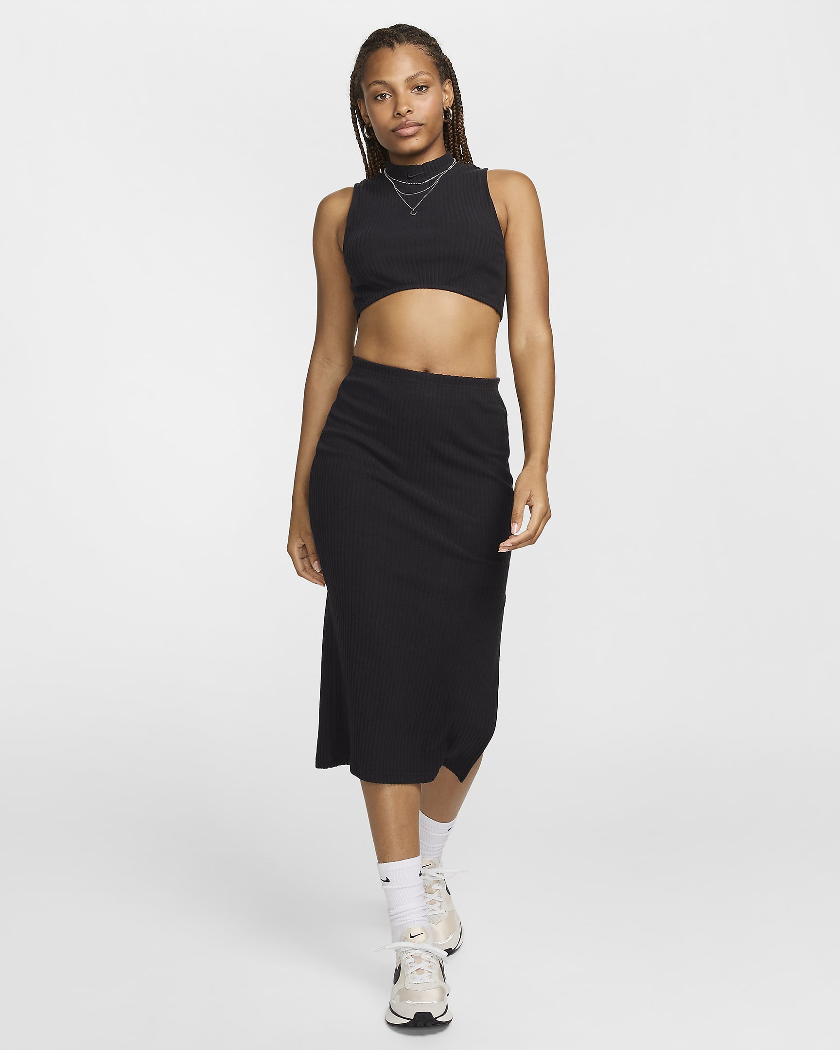 Nike Sportswear Chill Rib Women's Tight Mock-Neck Cropped Tank Top - Black/Black