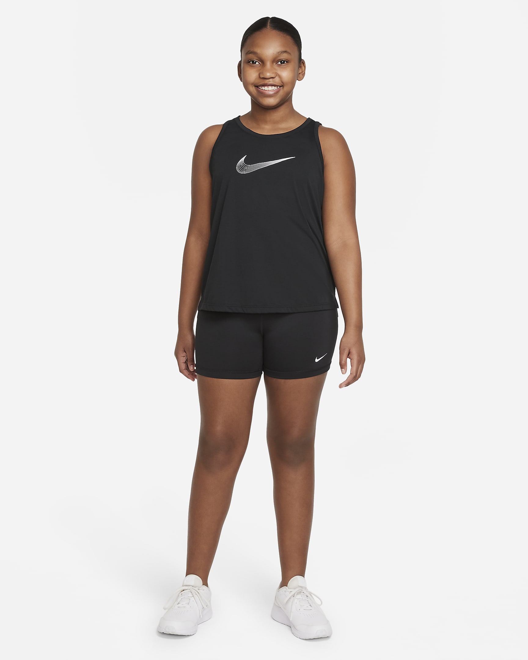 Nike Pro Dri-FIT shorts til store barn (jente) (utvidet størrelse) - Svart/Hvit