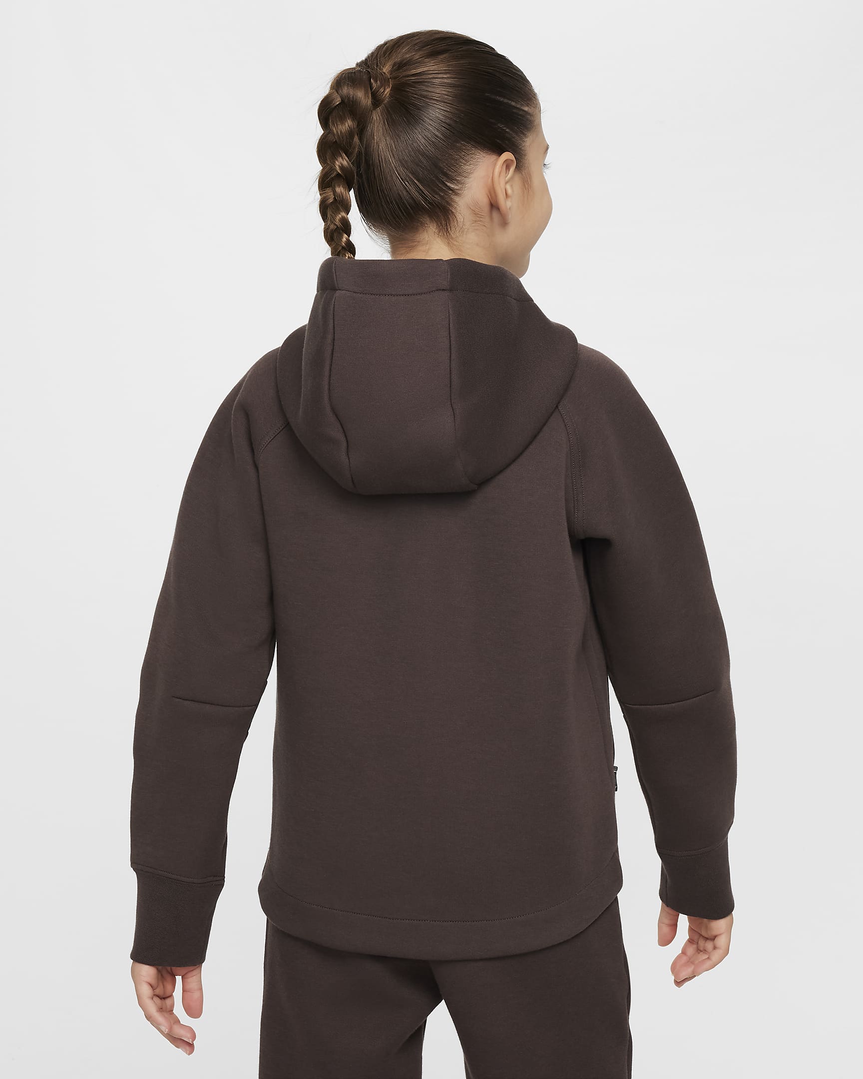 Huvtröja med hel dragkedja Nike Sportswear Tech Fleece för ungdom (tjejer) - Baroque Brown/Svart/Svart