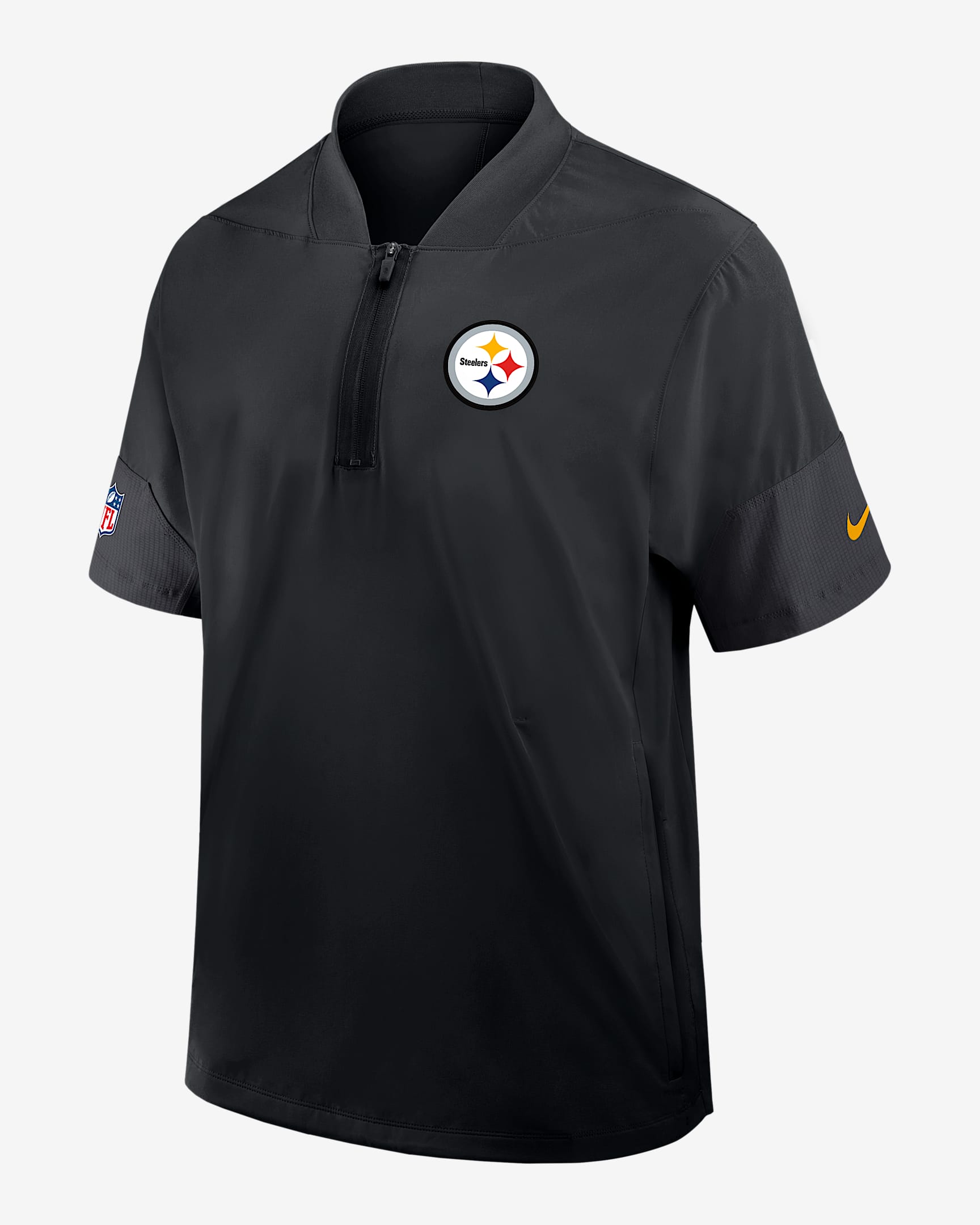 Pittsburgh Steelers Sideline Coach Men's Nike NFL 1/2-Zip Short-Sleeve Hooded Jacket - Black
