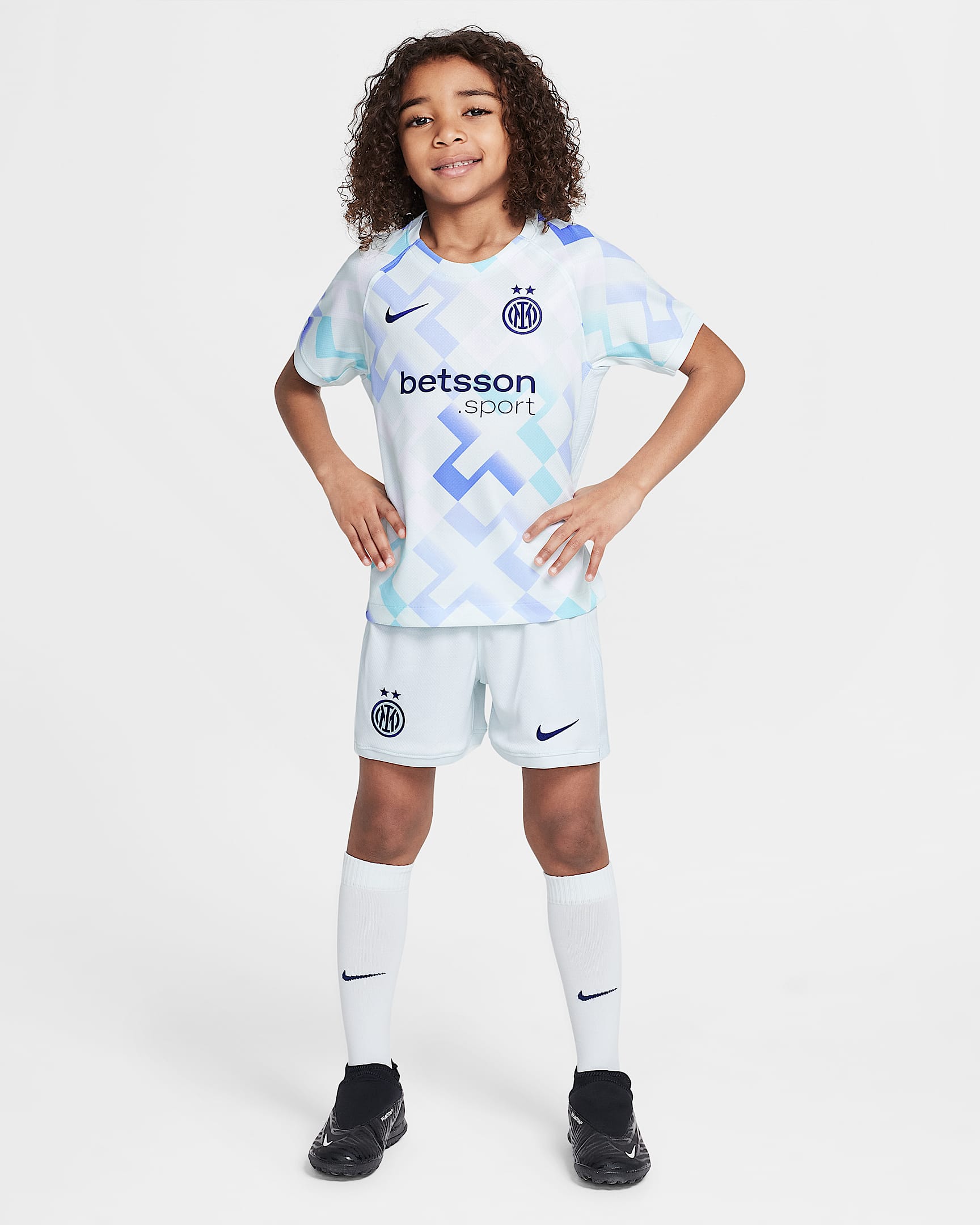 Segunda equipación Stadium Inter de Milán 2025/26 Equipación de tres piezas Replica Nike Football - Niño/a pequeño/a - Ghost Aqua/Blanco/Blue Void