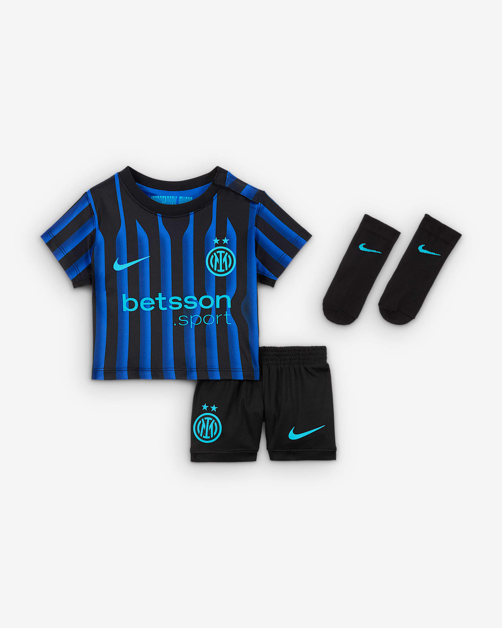 Tredelat fotbollsställ Inter Milan 2025/26 Stadium (hemmaställ) Nike Replica för baby/små barn - Lyon Blue/Svart/Chlorine Blue