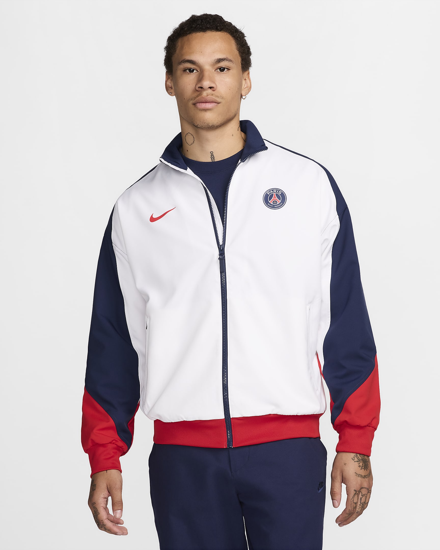 Paris Saint-Germain Strike Men's Nike Dri-FIT Football Jacket - White/Midnight Navy/University Red/University Red