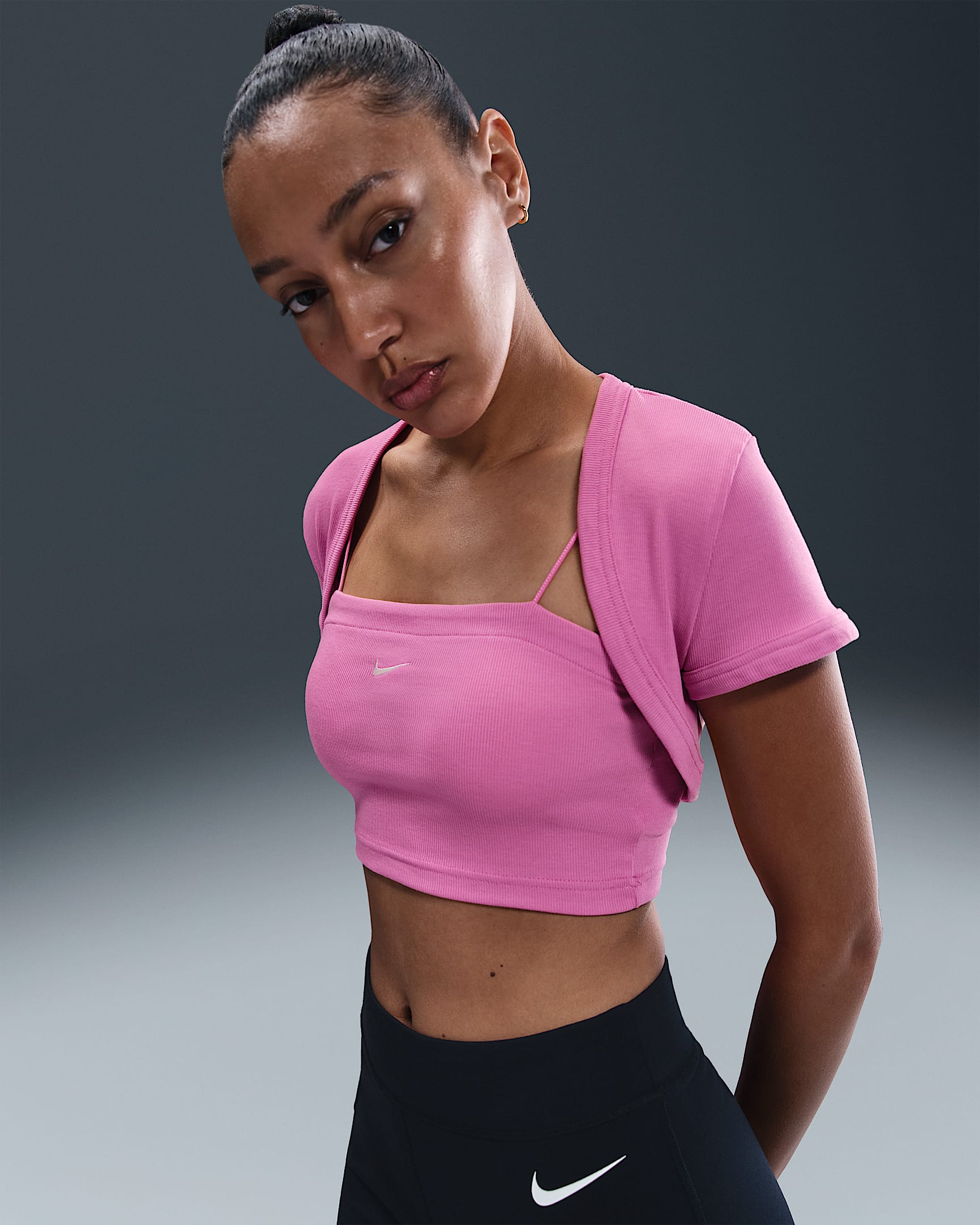 Haut court ajusté côtelé 2-en-1 Nike Sportswear Chill Knit pour femme - Playful Pink/Sail