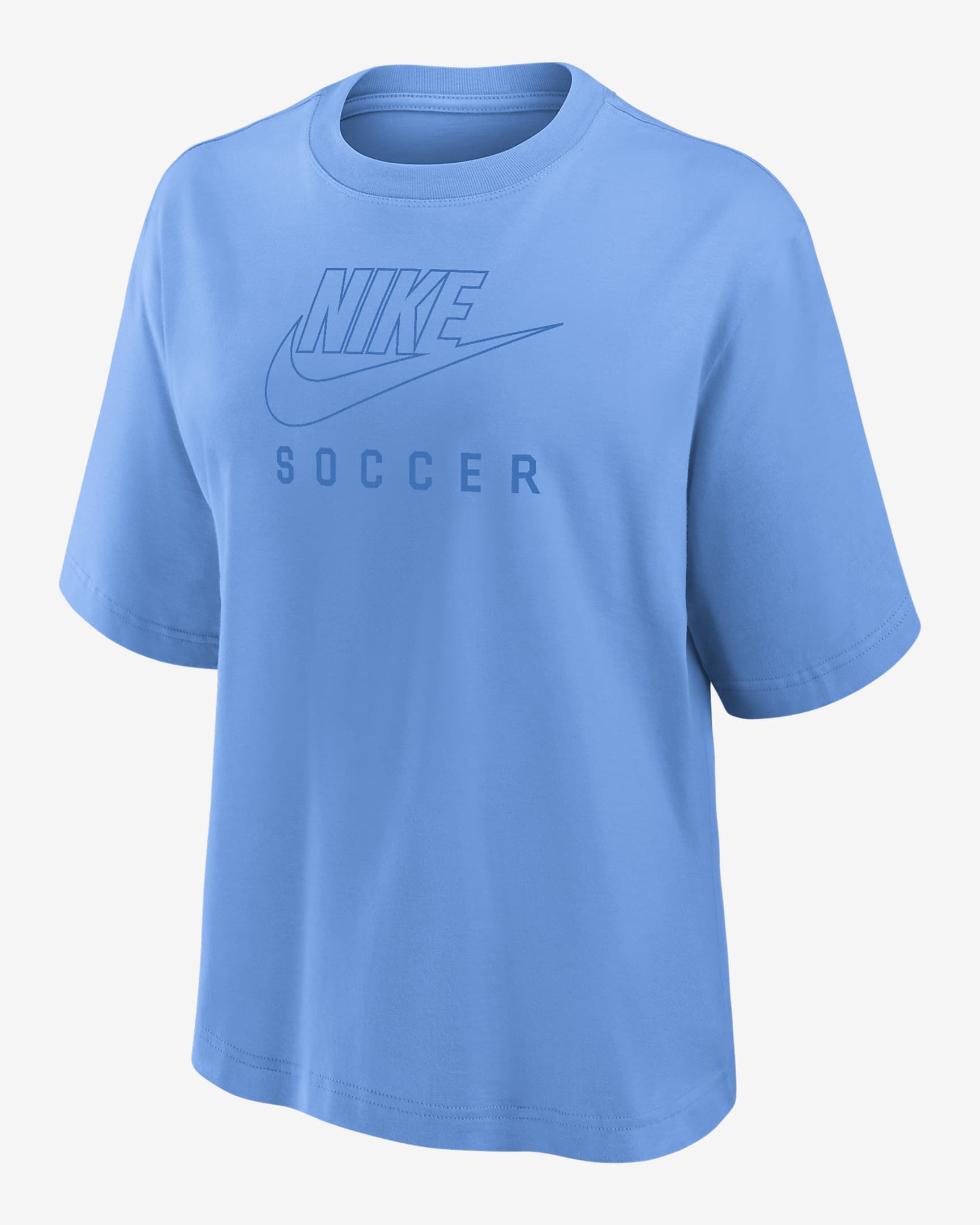 Playera de fútbol de corte cuadrado para mujer Nike Swoosh - Azul universitario