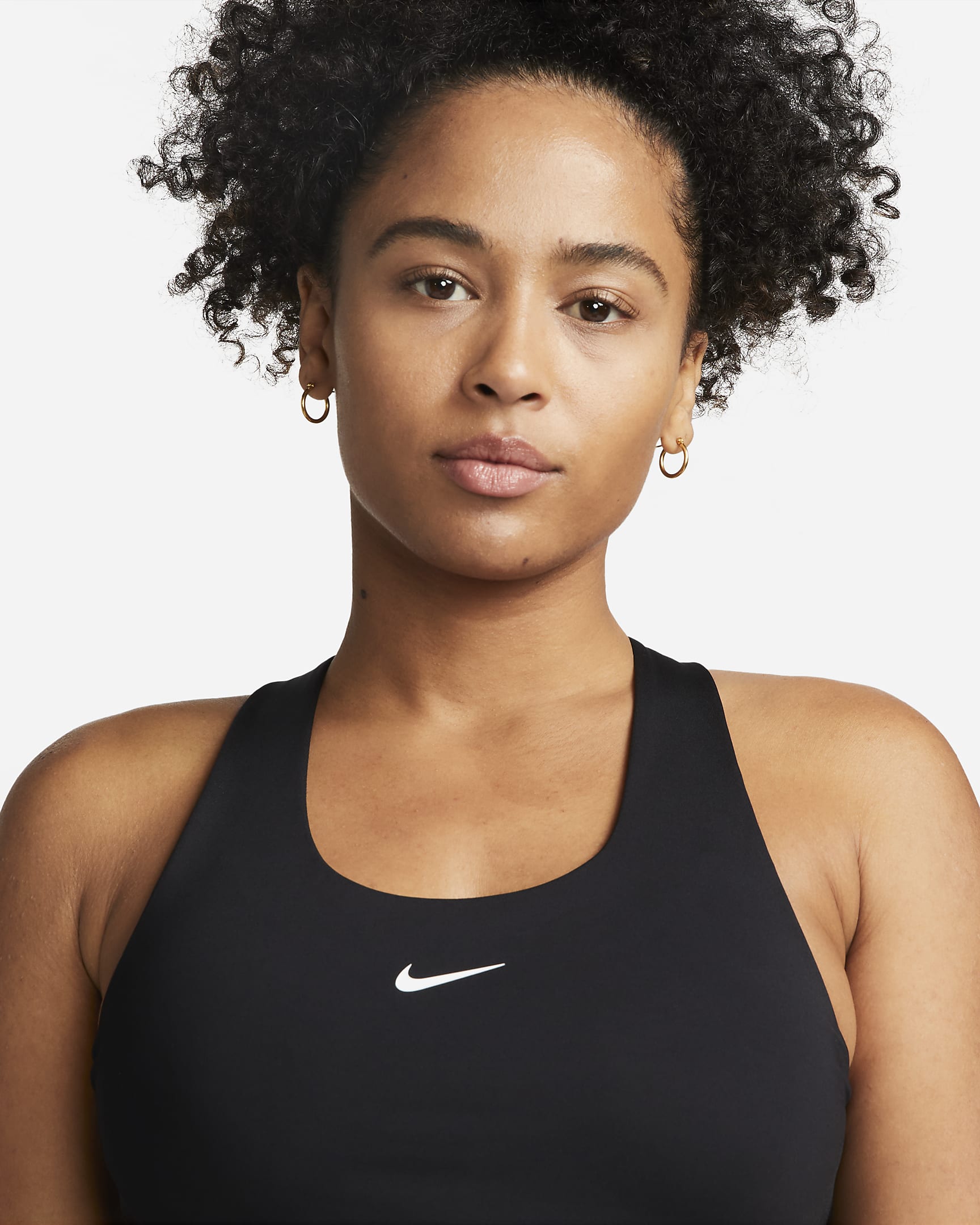 Nike Swoosh Orta Destekli Dolgulu Kadın Spor Sütyenli Atlet - Siyah/Siyah/Beyaz