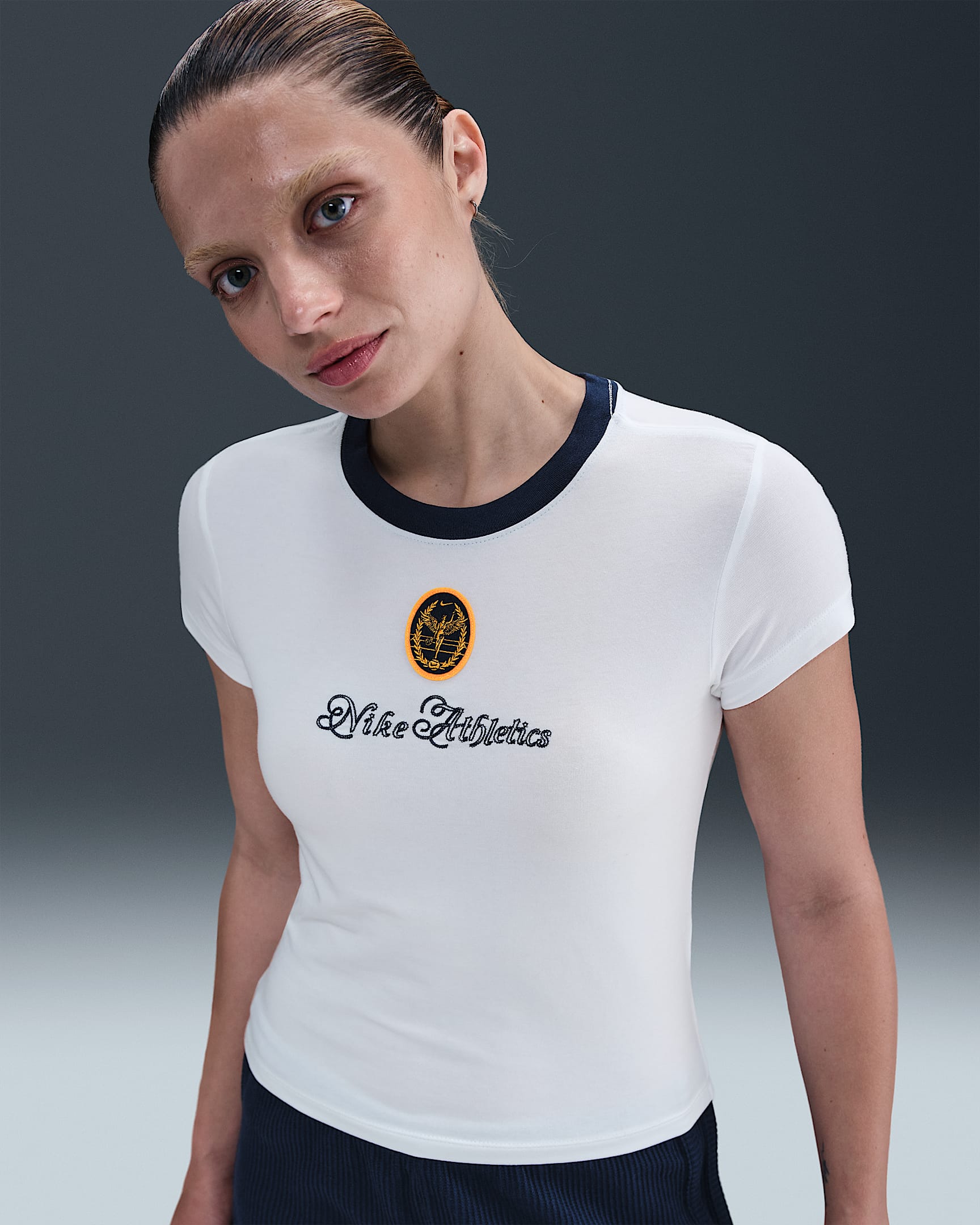 Nike Sportswear Chill Knit Women's Slim Cropped T-Shirt - White/Midnight Navy/Midnight Navy