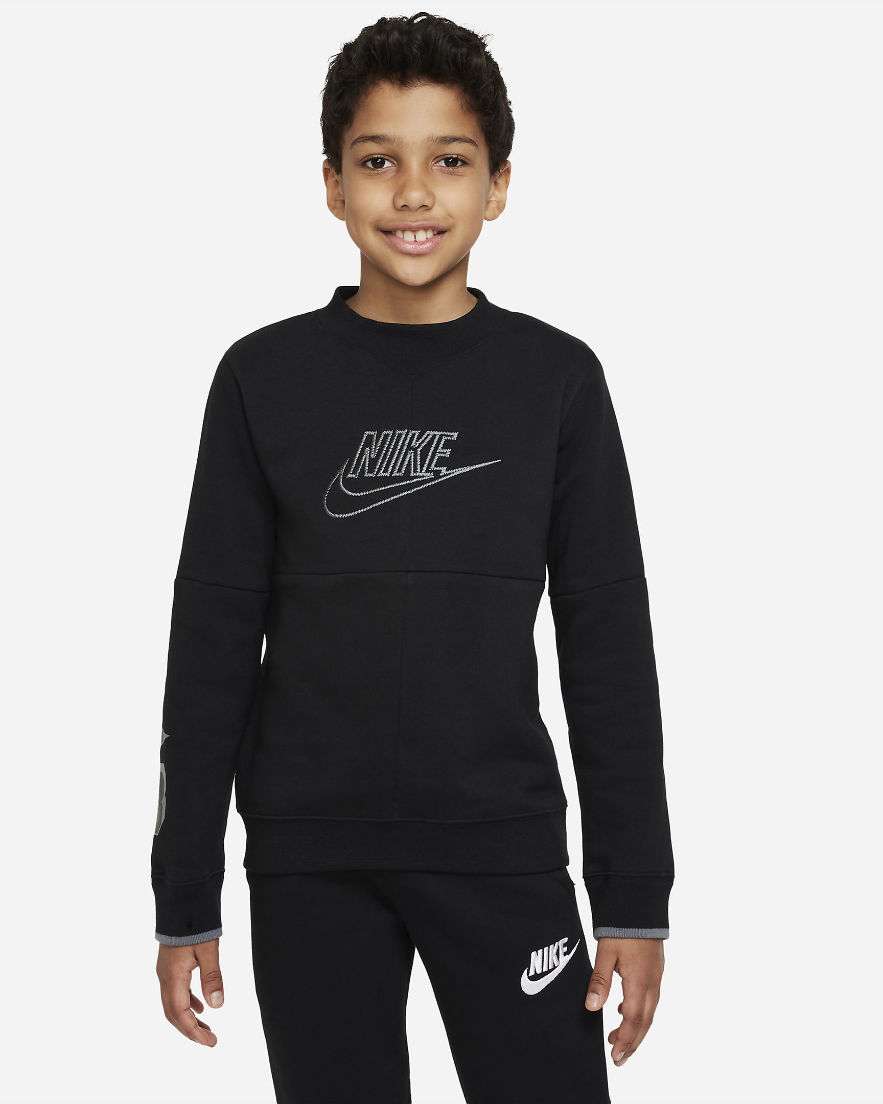 Nike Sportswear Big Kids' (Boys') Amplify Sweatshirt - Black/Black/Smoke Grey