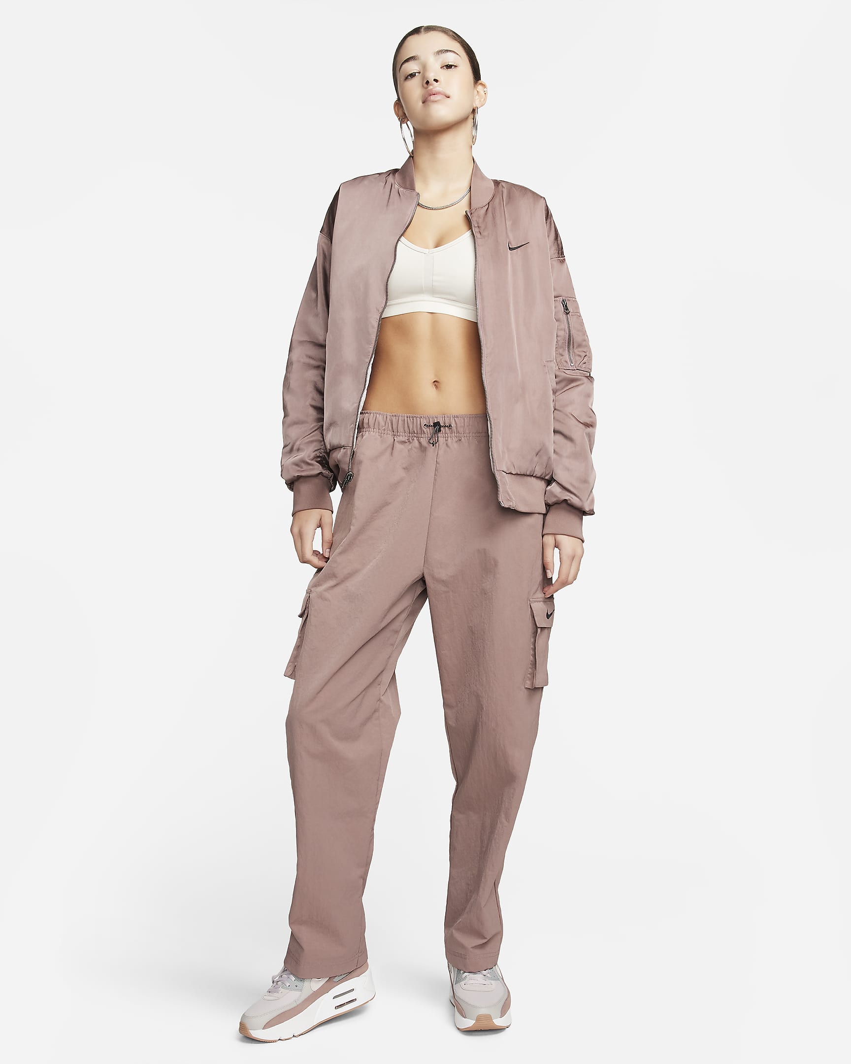 Nike Sportswear Essential Cargo-Webhose mit hohem Bund für Damen - Smokey Mauve/Schwarz