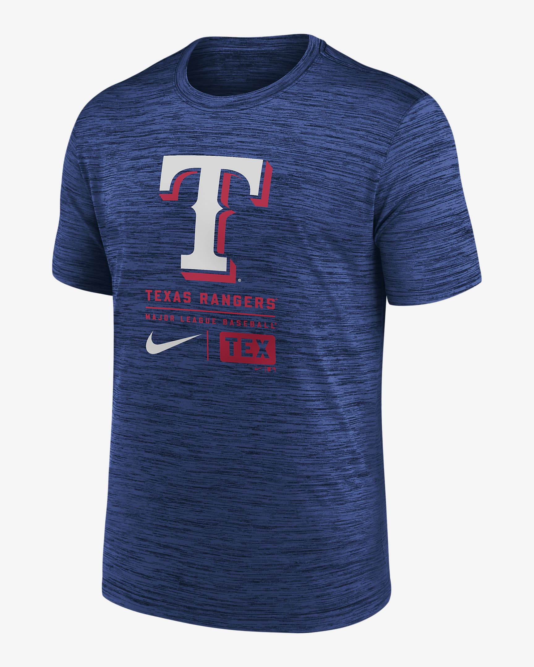 Playera Nike de la MLB para hombre Texas Rangers Large Logo Velocity - Royal