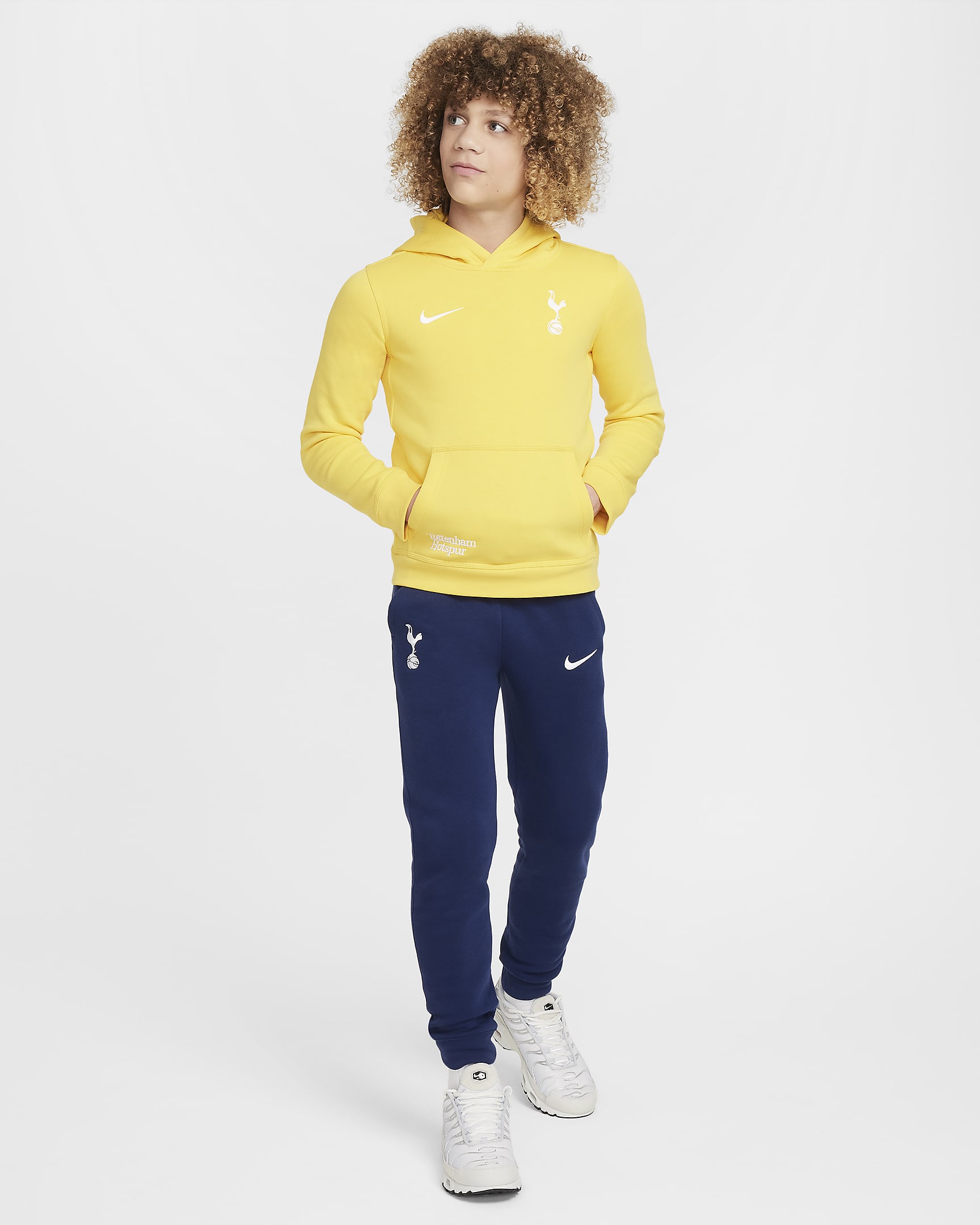 Felpa pullover da calcio Nike con cappuccio Tottenham Hotspur Club – Ragazzo - Varsity Maize/Bianco