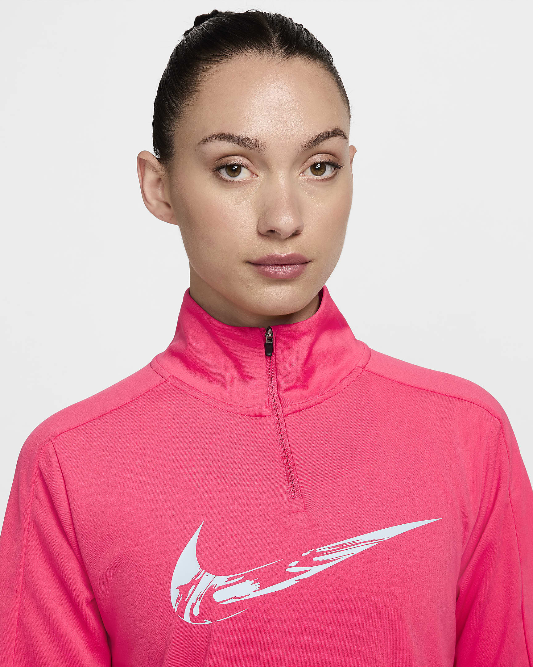 Damska środkowa warstwa ubioru do biegania z zamkiem 1/4 Dri-FIT Nike Swoosh - Aster Pink/Glacier Blue